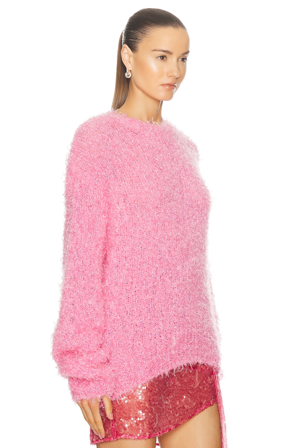 Shop Lapointe Textured Mohair Long Sleeve Crewneck Pullover Sweater In Lotus