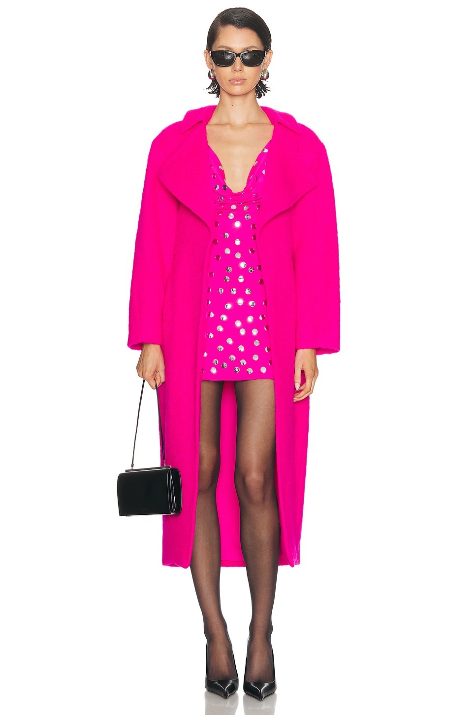 Image 1 of Lapointe Fuzzy Coating Belted Coat in Vivid Pink