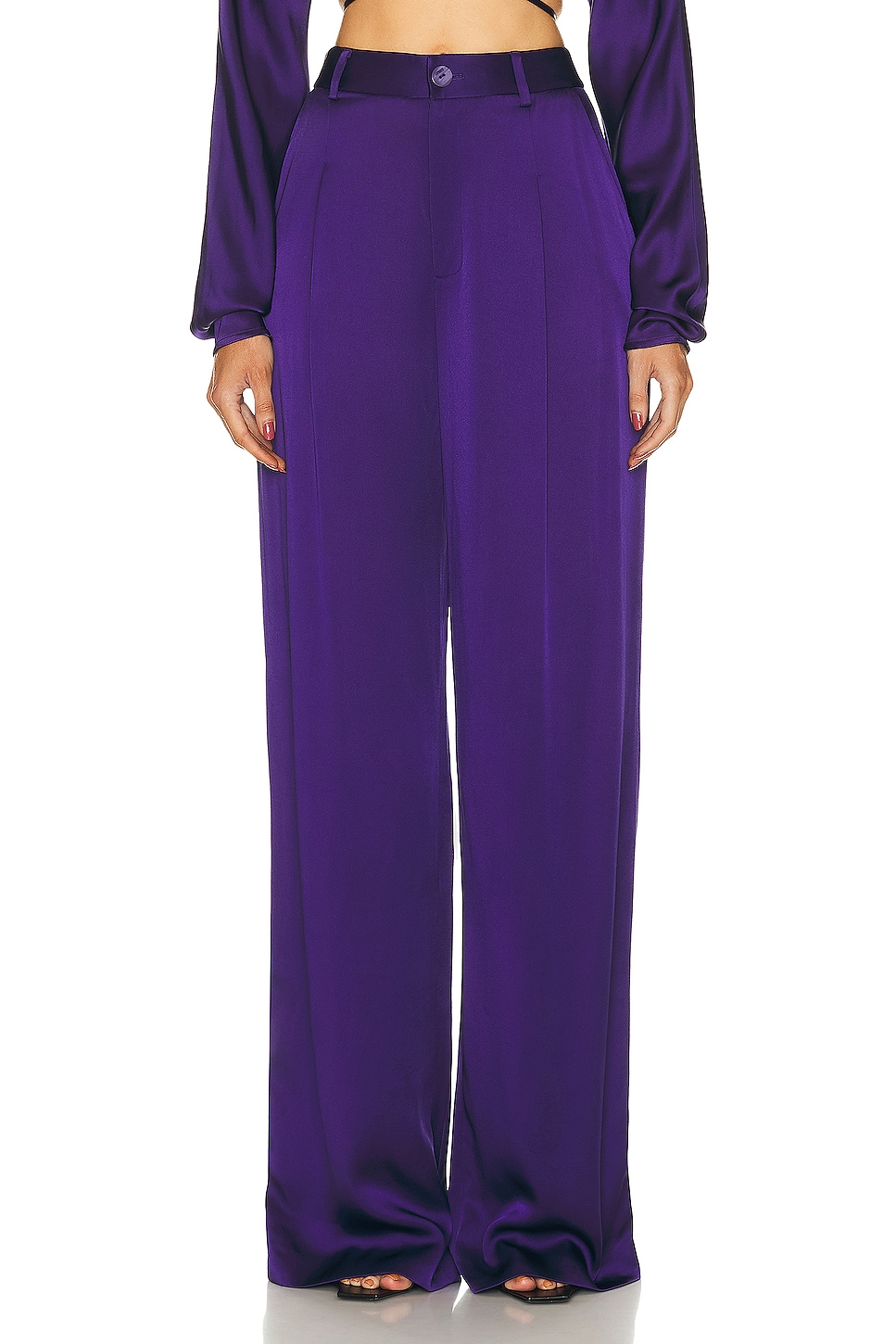 Image 1 of Lapointe Doubleface Satin Relaxed Pleated Pant in Violet