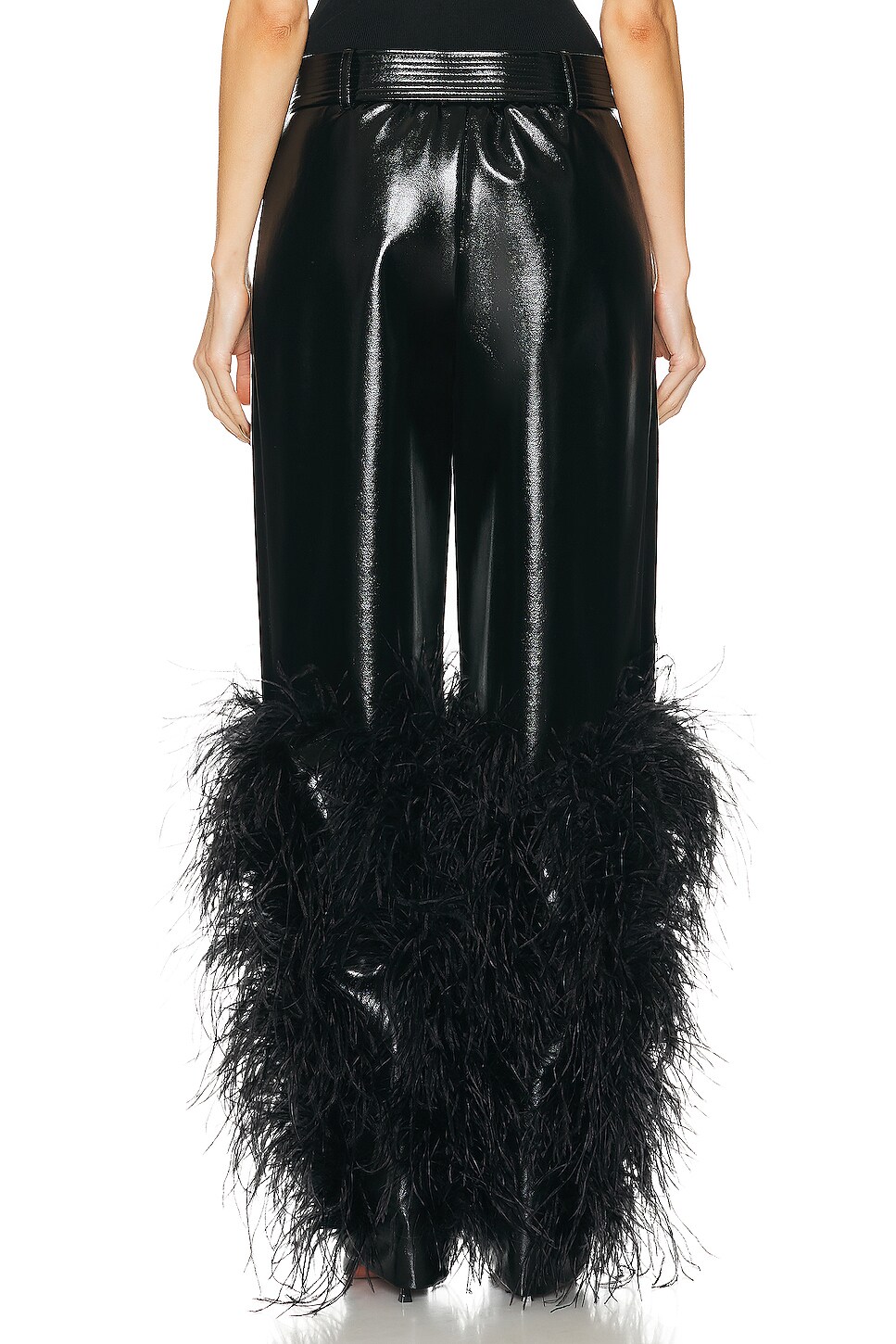 LAPOINTE Patent Faux Leather Belted Tapered Ostrich Trouser thumbnail