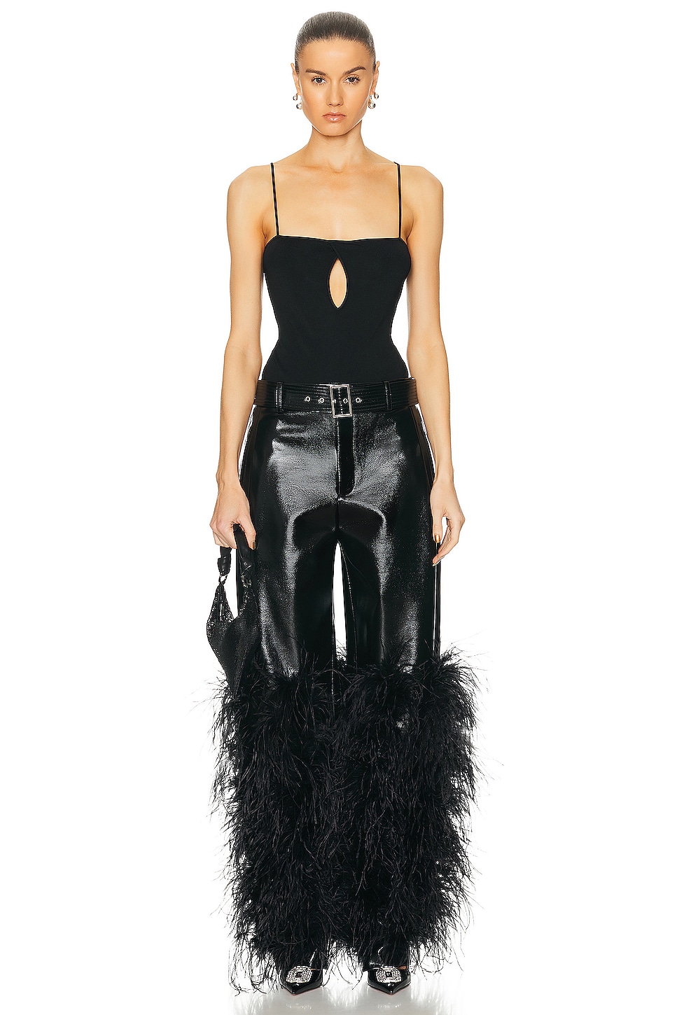 LAPOINTE Patent Faux Leather Belted Tapered Ostrich Trouser thumbnail