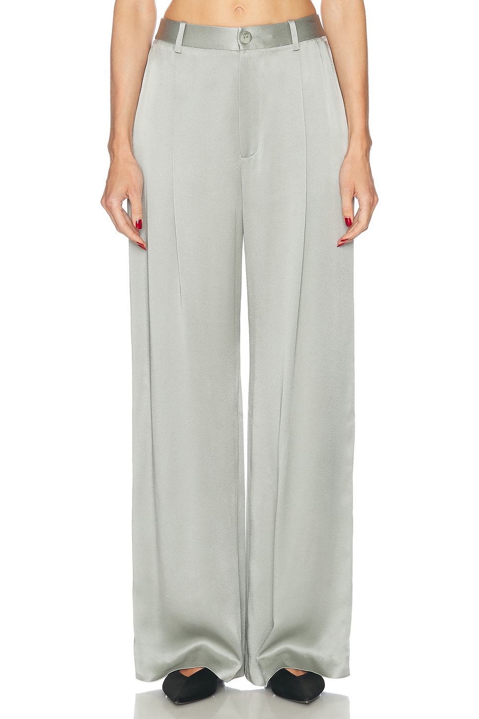 Lapointe Satin Relaxed Pleated Pant In Jade