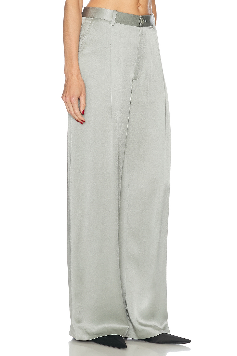 Lapointe Satin Relaxed Pleated Pant In Jade