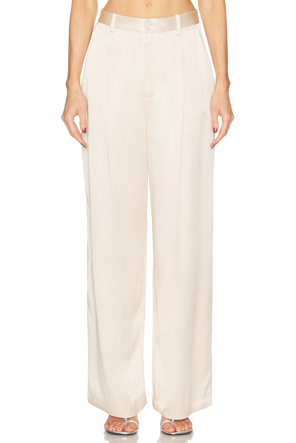 Satin Relaxed Pleated Pant in Ivory