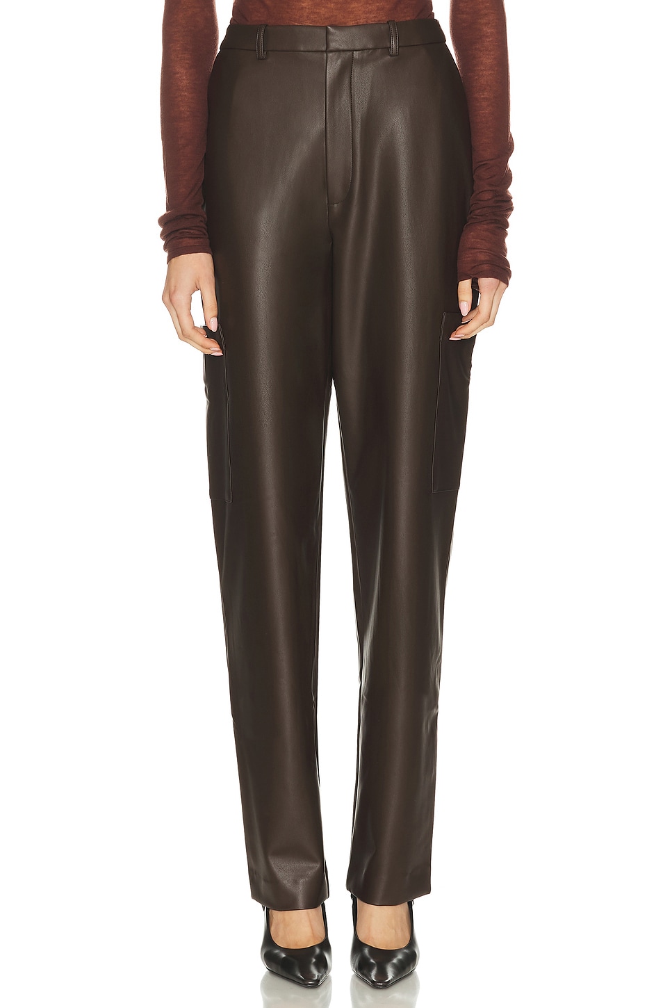 Lapointe Stretch Stretch Faux Leather Tapered Trouser In Brown