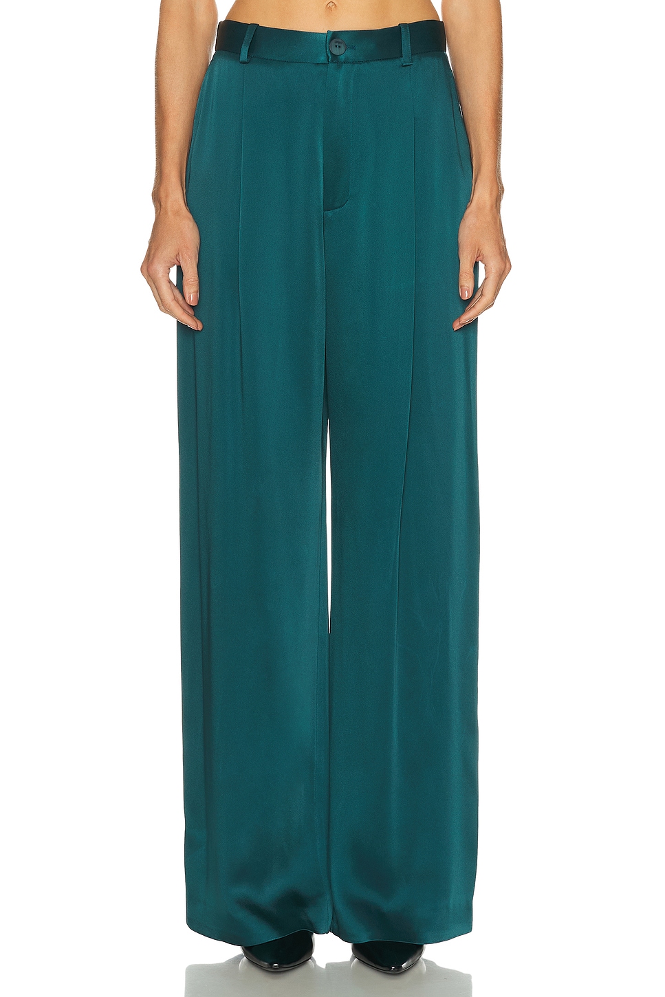 Image 1 of Lapointe Satin Relaxed Pleated Pant in Dark Teal