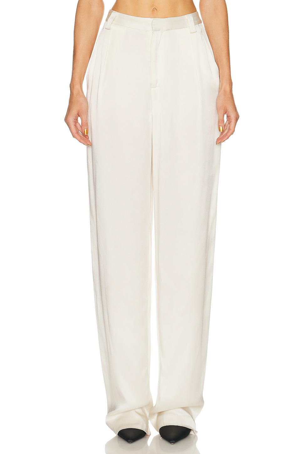 Image 1 of Lapointe Satin Relaxed Pleated Pant in Cream