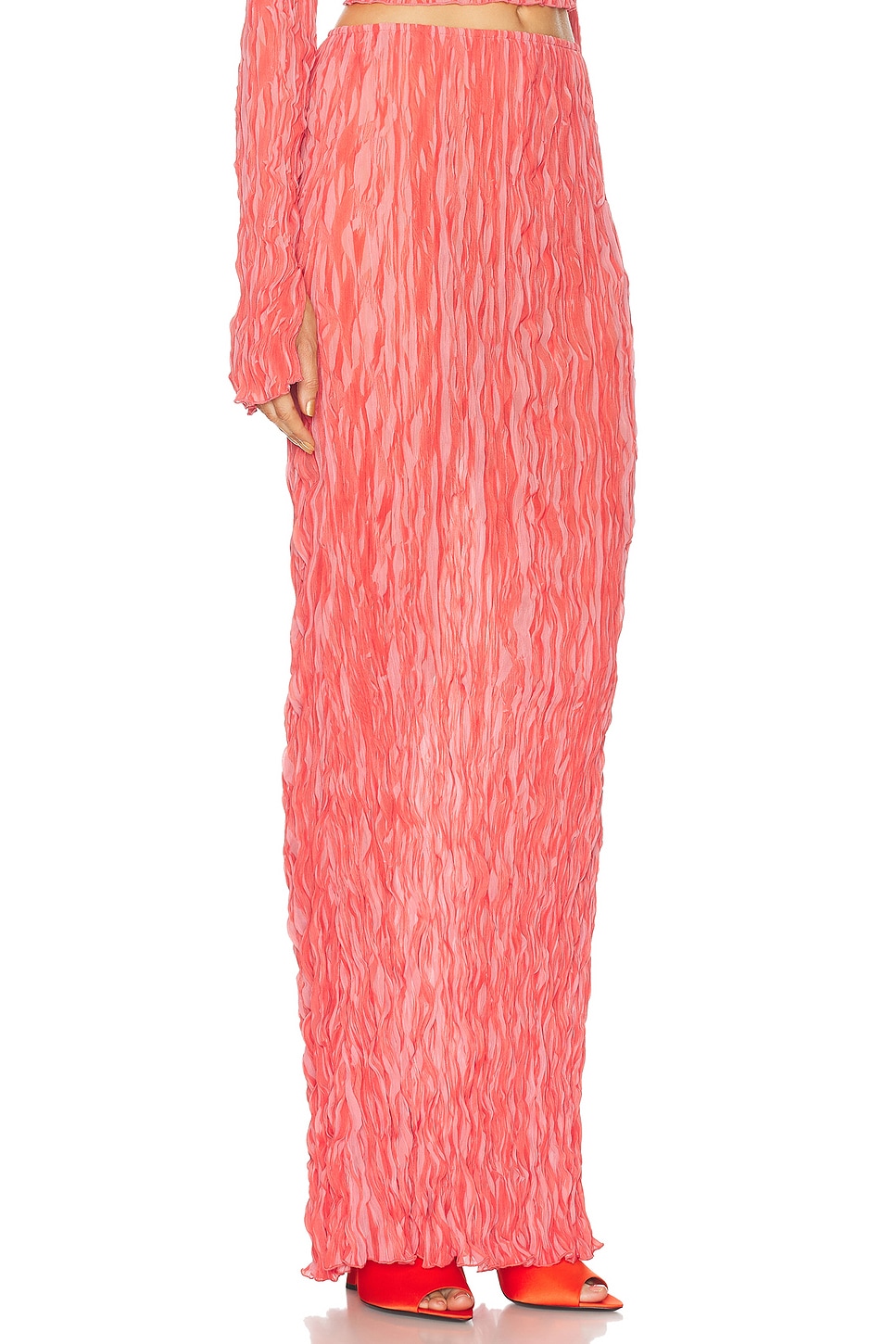 Shop Lapointe Pleated Georgette Mermaid Skirt In Hot Coral & Lotus