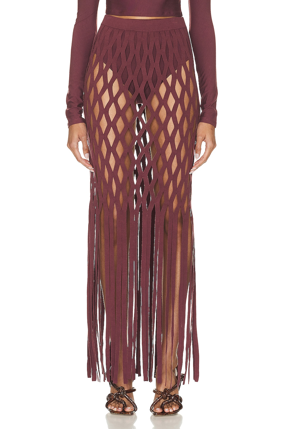Image 1 of Lapointe Fishnet Maxi Skirt With Brief in Merlot