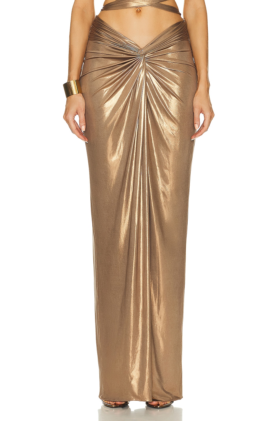 Image 1 of Lapointe Coated Jersey Front Twist Sarong Skirt in Pale Gold