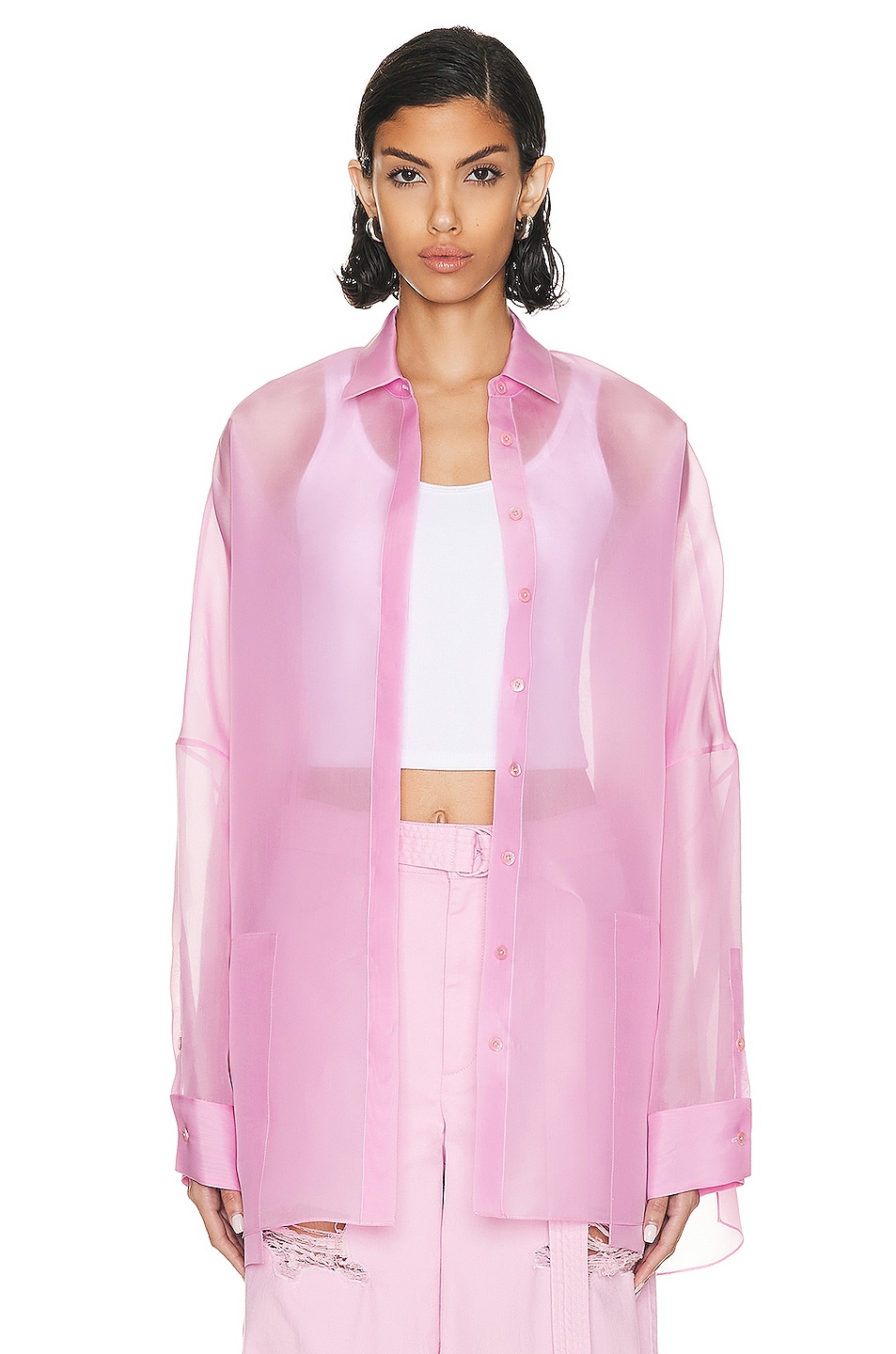 Image 1 of Lapointe Organza Oversized Shirt in Blossom