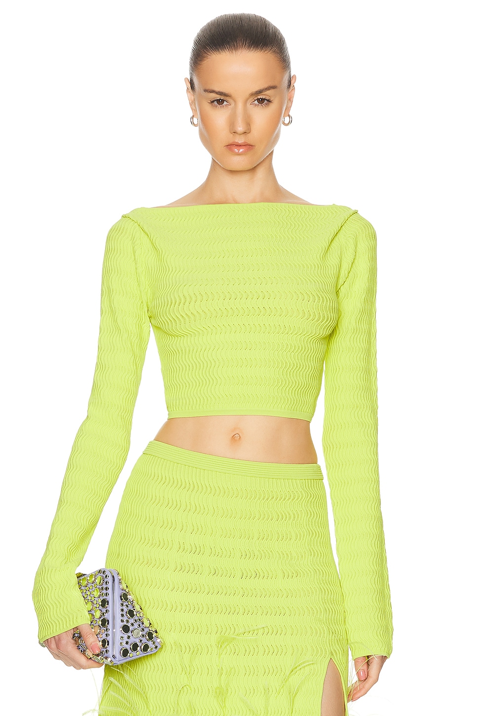 Image 1 of Lapointe Crepe Matte Viscose Boatneck Top in Lime