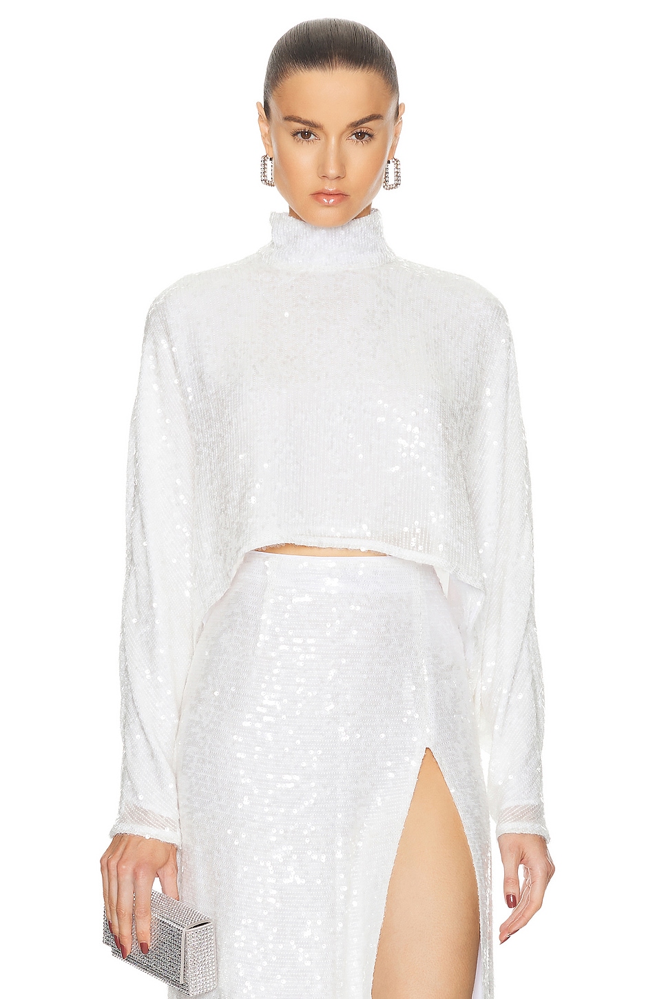 Image 1 of Lapointe Sequin Viscose Caftan Top in White