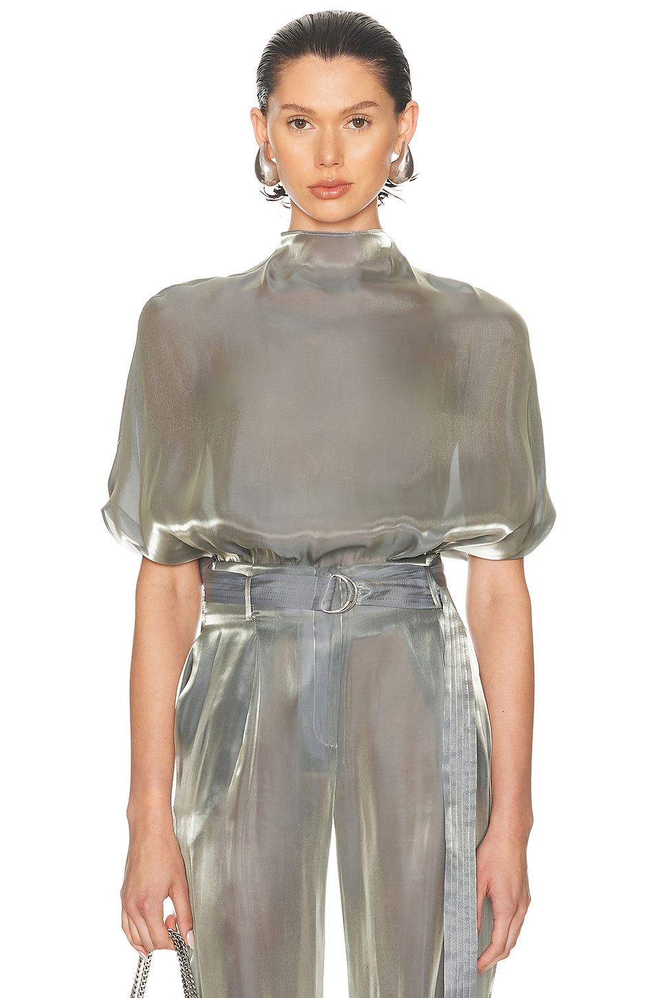 Metallic Organza Cape Tee in Metallic Silver