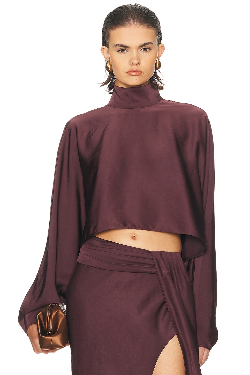 Image 1 of Lapointe Lightweight Satin Caftan Top in Mulberry