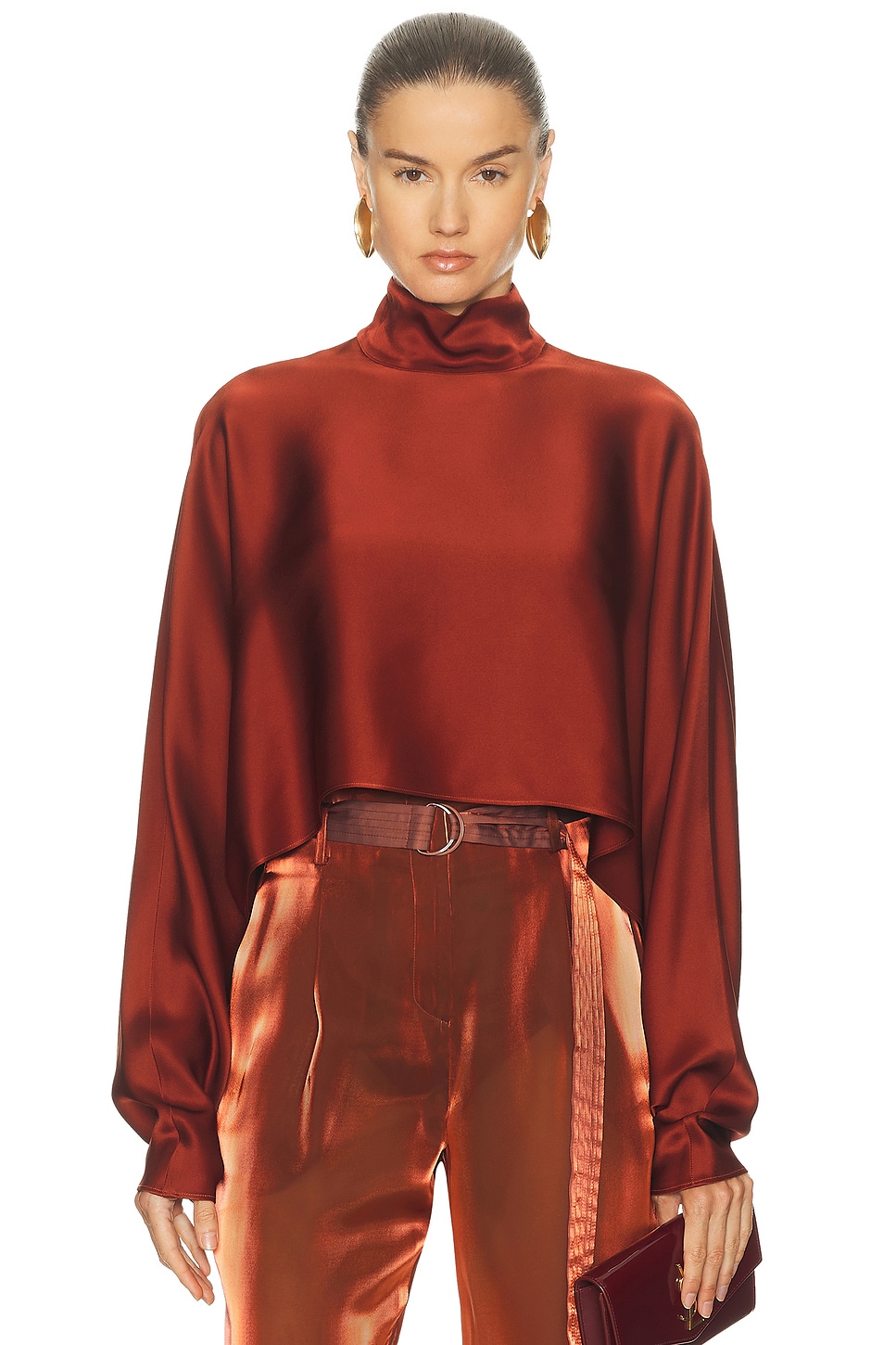 Image 1 of Lapointe Satin Caftan Top in Rust