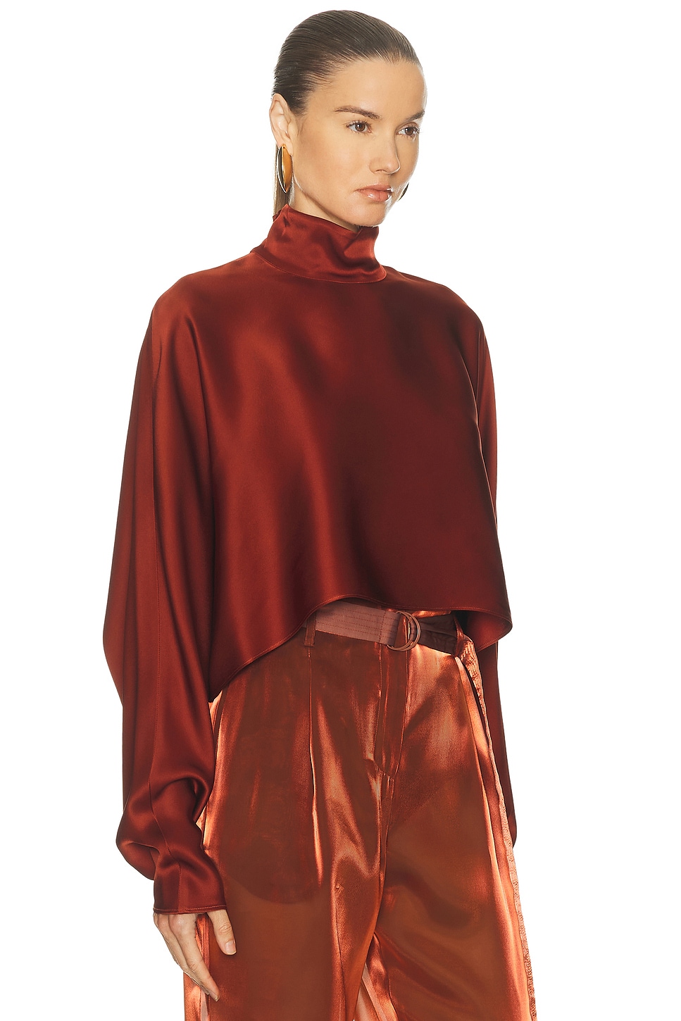 Lapointe Satin Caftan Top In Brown