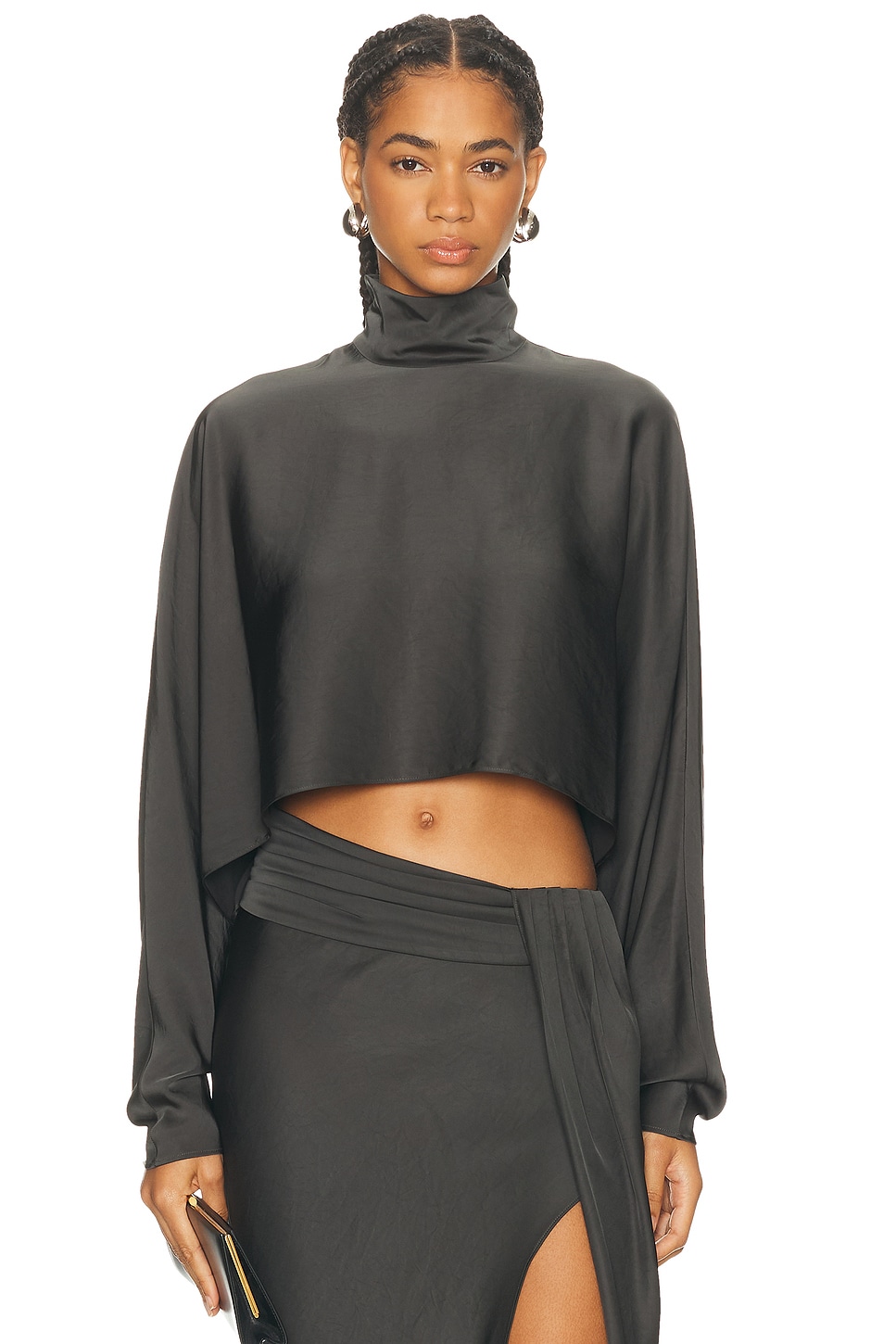 Image 1 of Lapointe Lightweight Satin Caftan Top in Dark Green