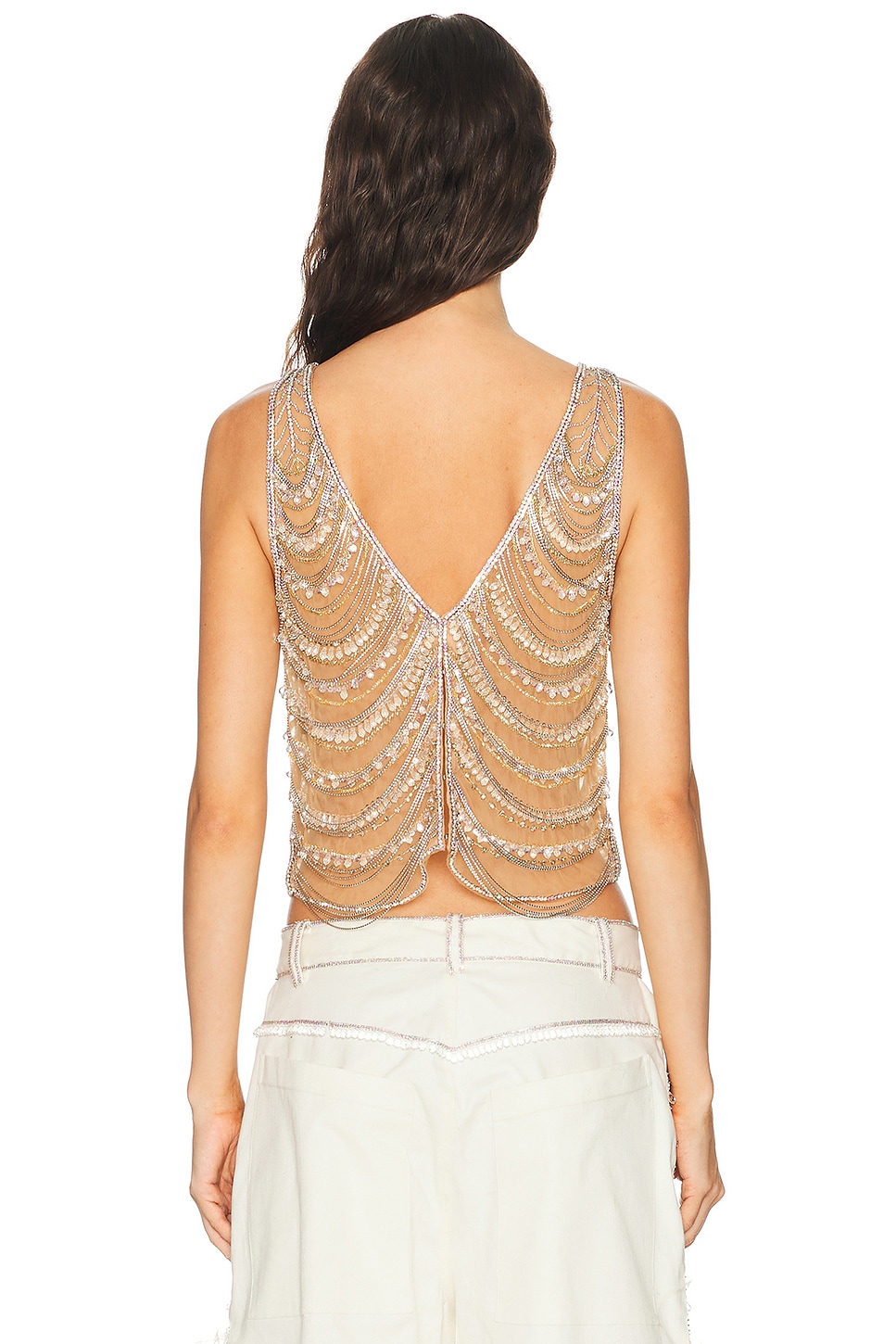 LaPointe Draped Crystal Embroidery V Neck Tank Top | Thumbnail 3
