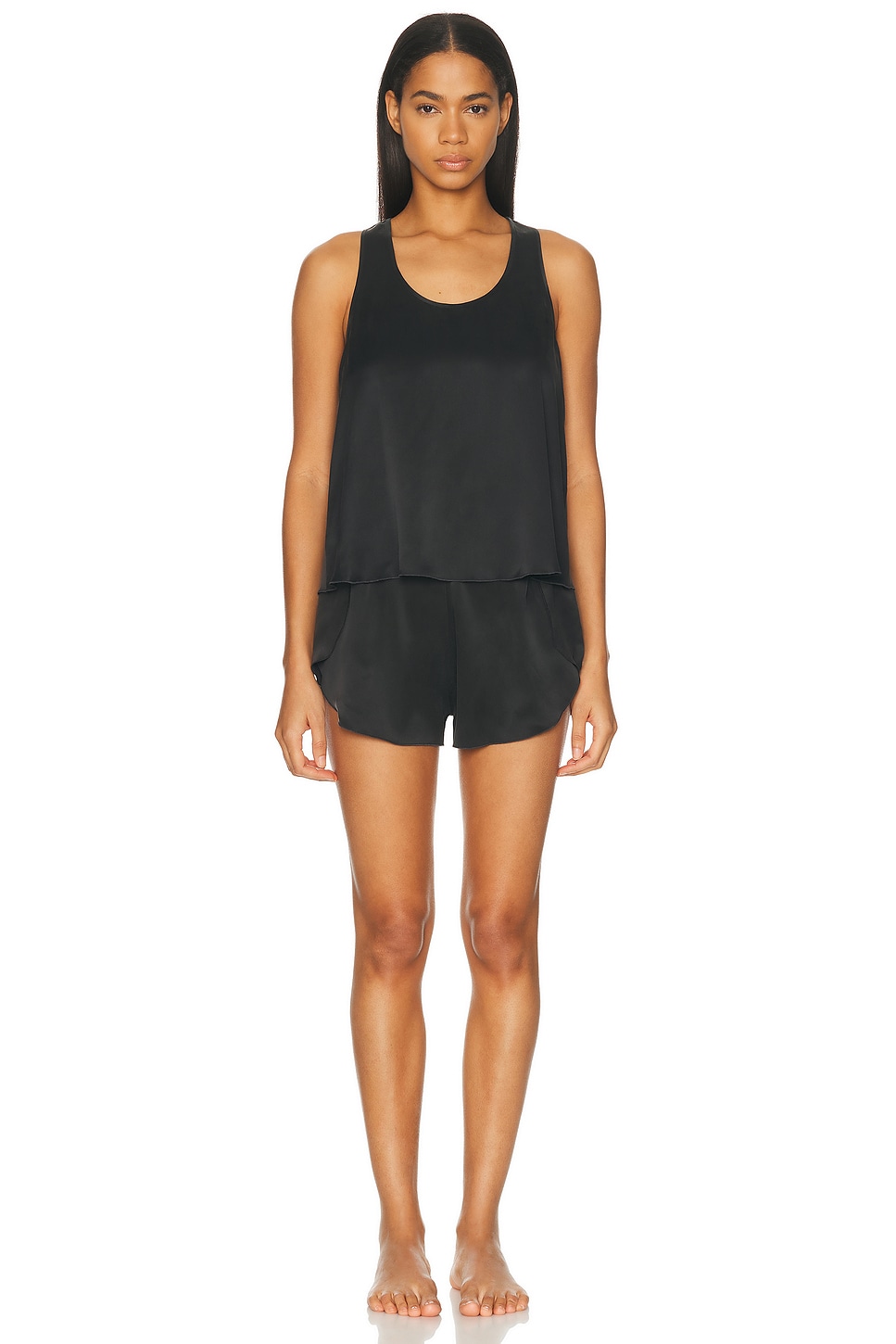 Lunya Washable Silk Tulip Back Pajama Set In Black