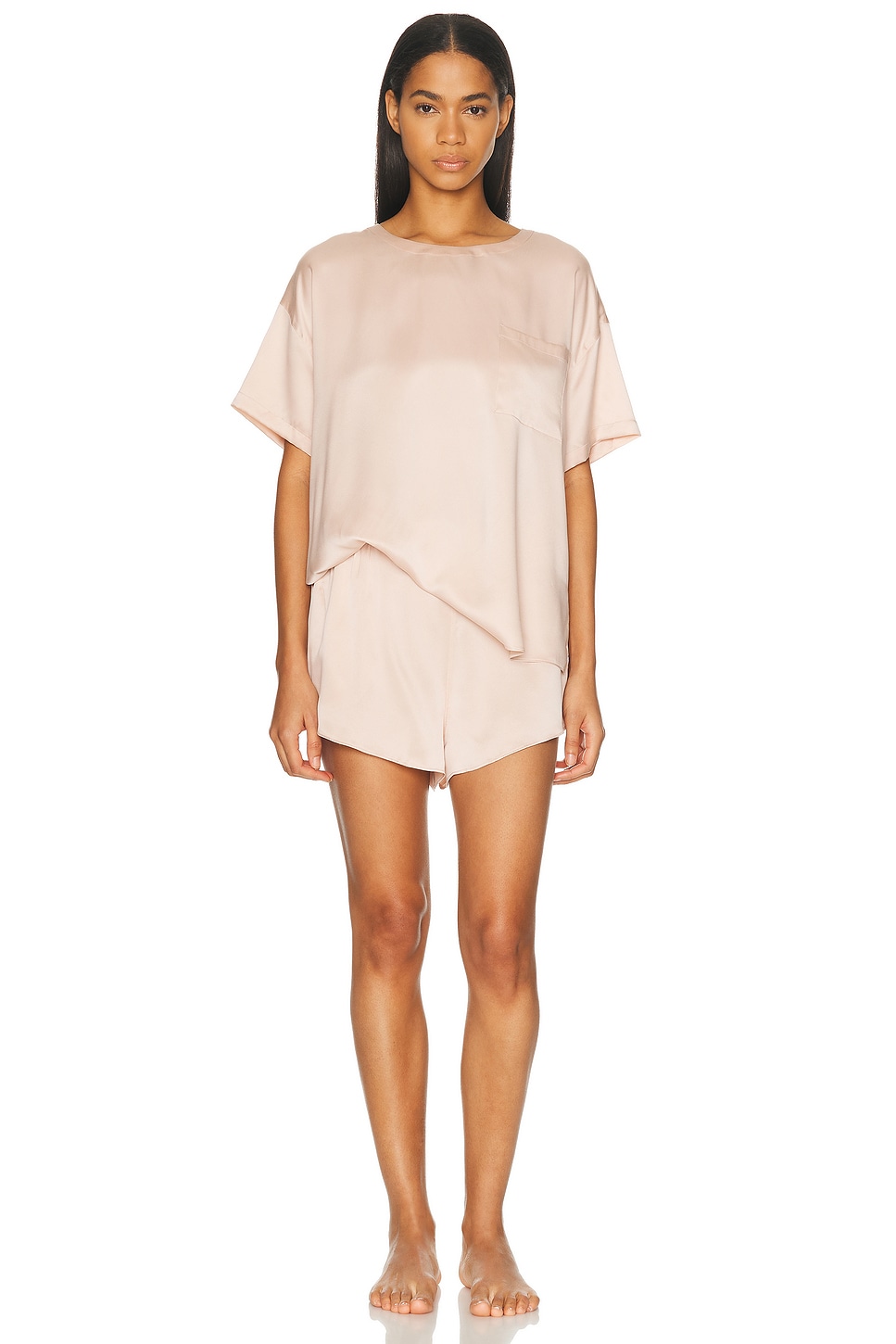 Lunya Washable Silk Tee Short Pajama Set In Pink