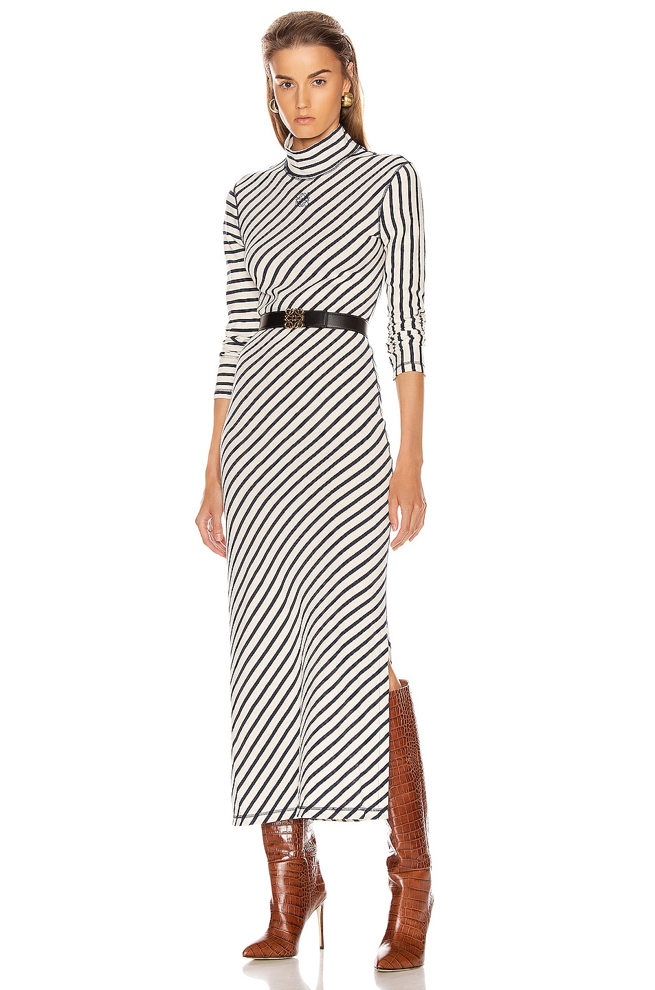 Image 1 of Loewe Stripe High Neck Jersey Dress in Navy & White