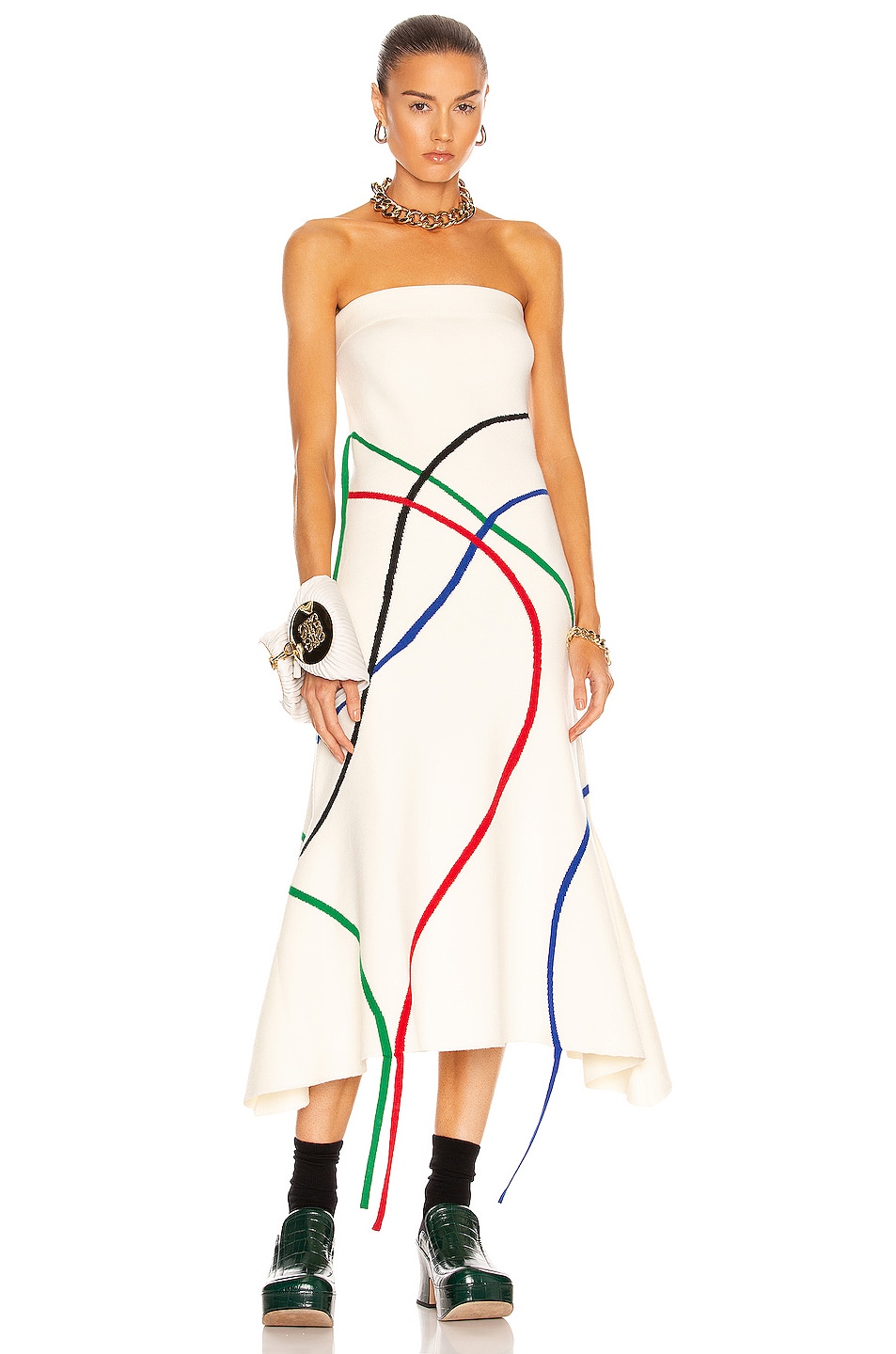 Image 1 of Loewe Graphic Jacquard Bustier Dress in White & Multicolor