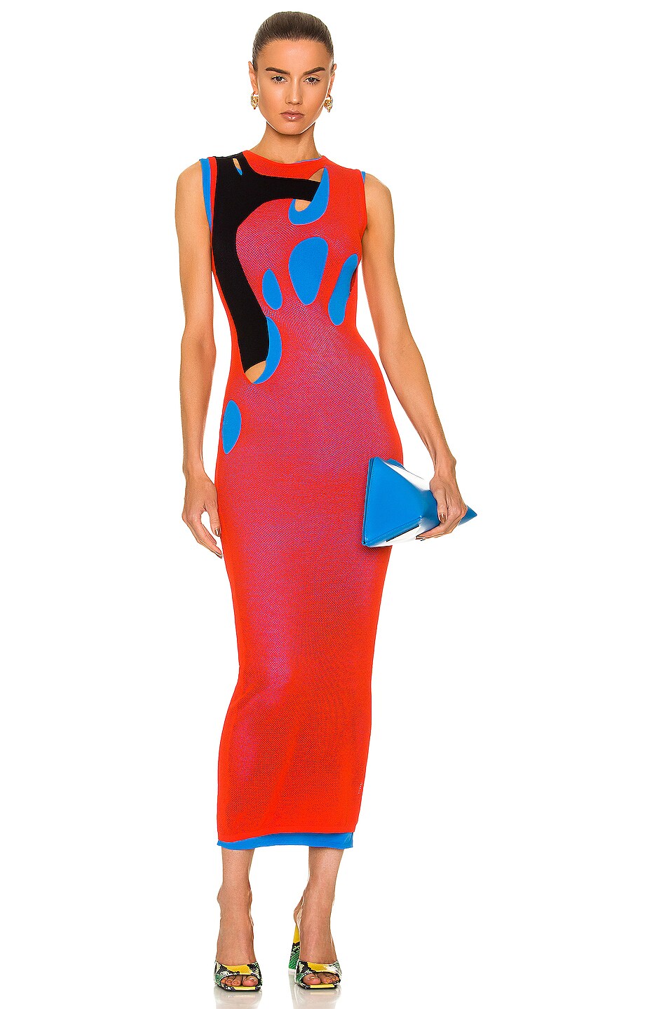 Image 1 of Loewe Cut Out Midi Dress in Orange, Black, & Blue