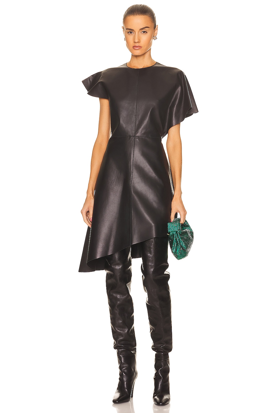 Image 1 of Loewe Asymmetric Leather Dress in Black
