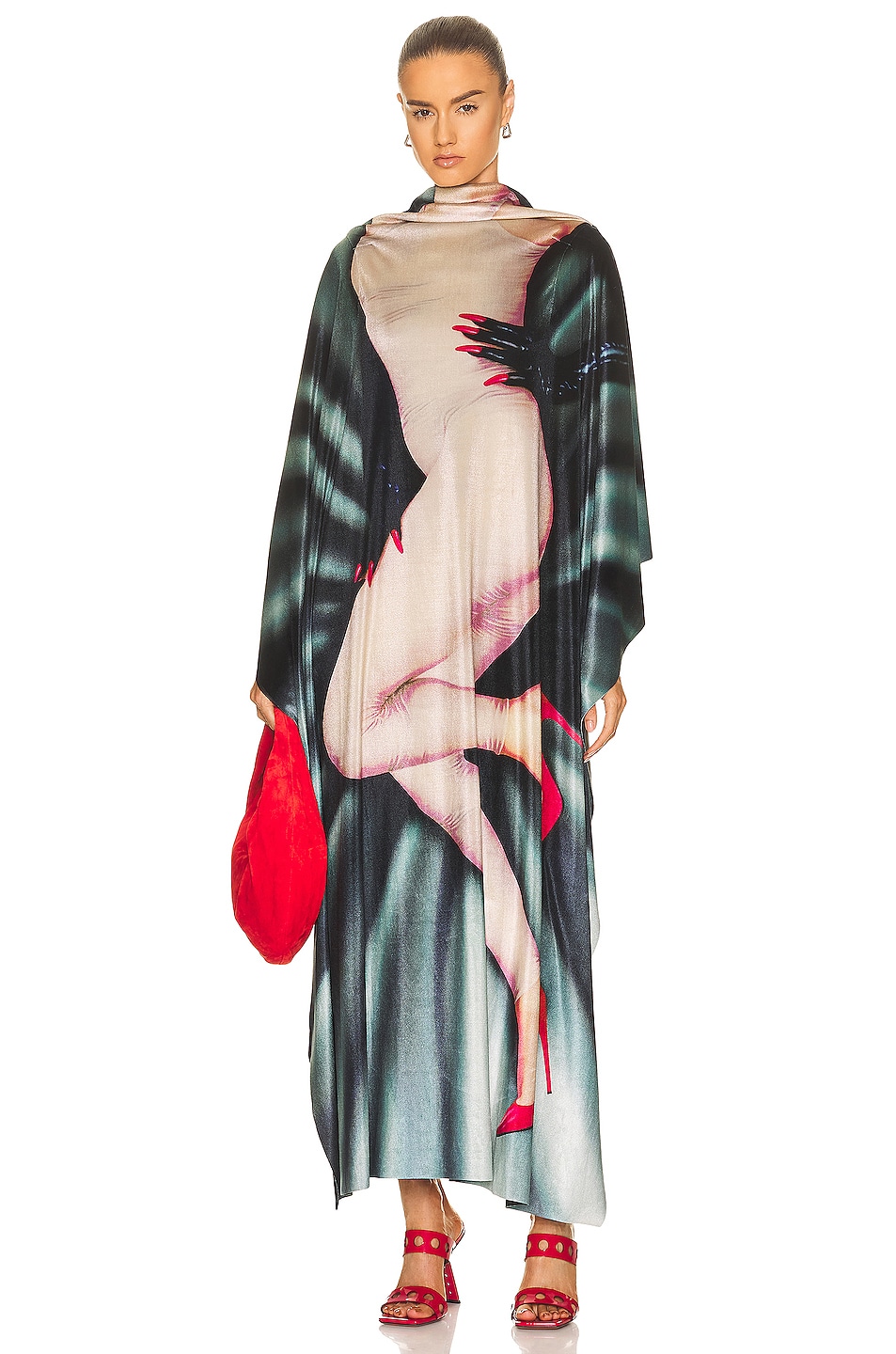 Image 1 of Loewe Body Print Kaftan Dress in Grey & Multicolor