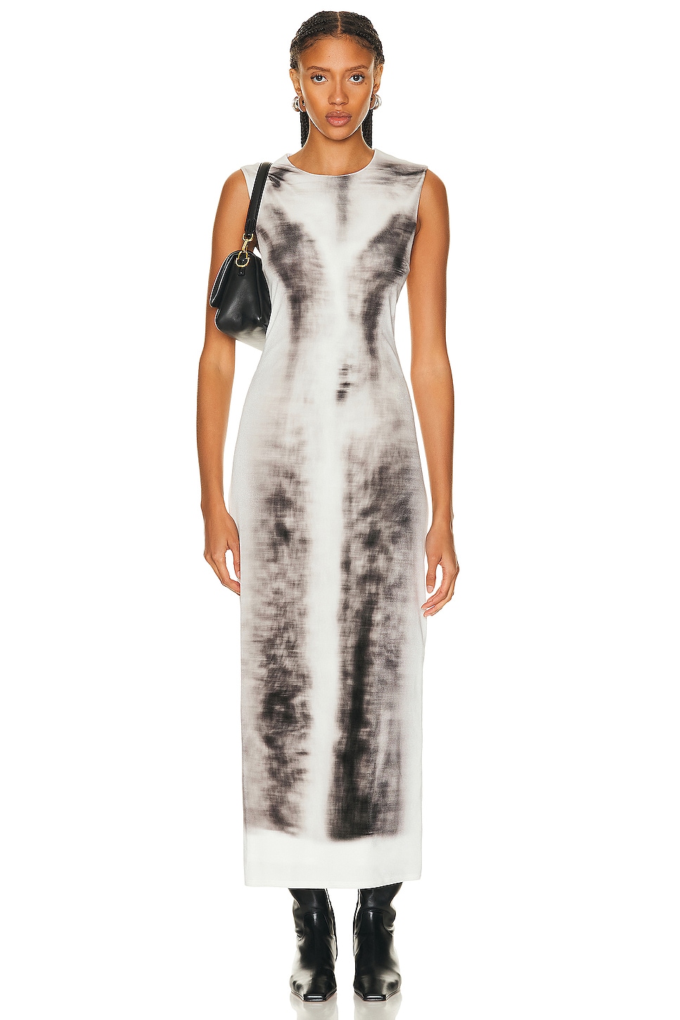 Image 1 of Loewe Blurred Print Tube Dress in Grey & Multi
