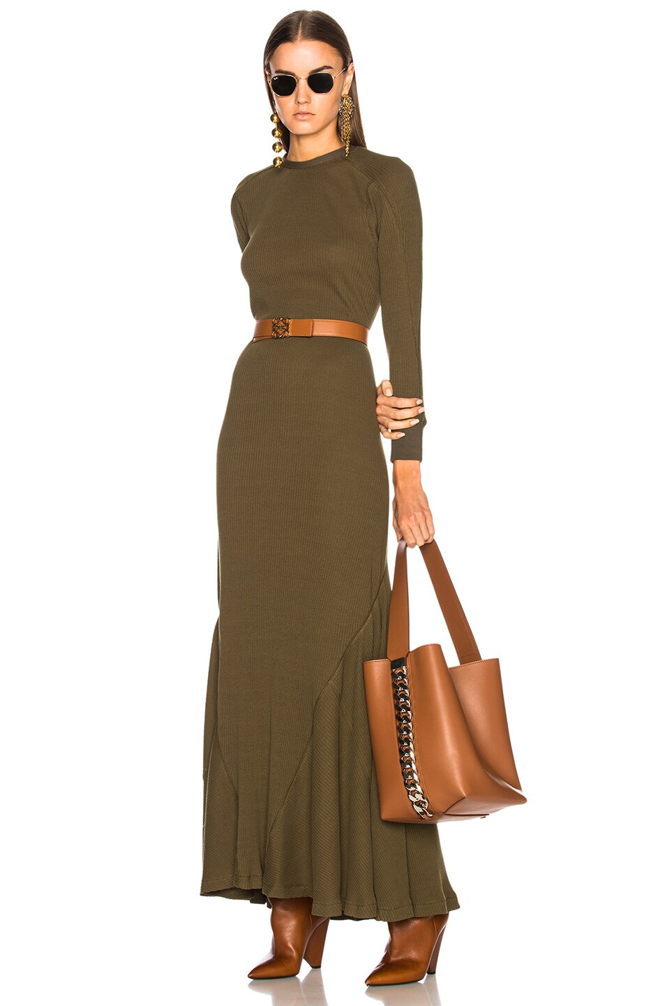 Image 1 of Loewe Long Jersey Dress in Khaki Green