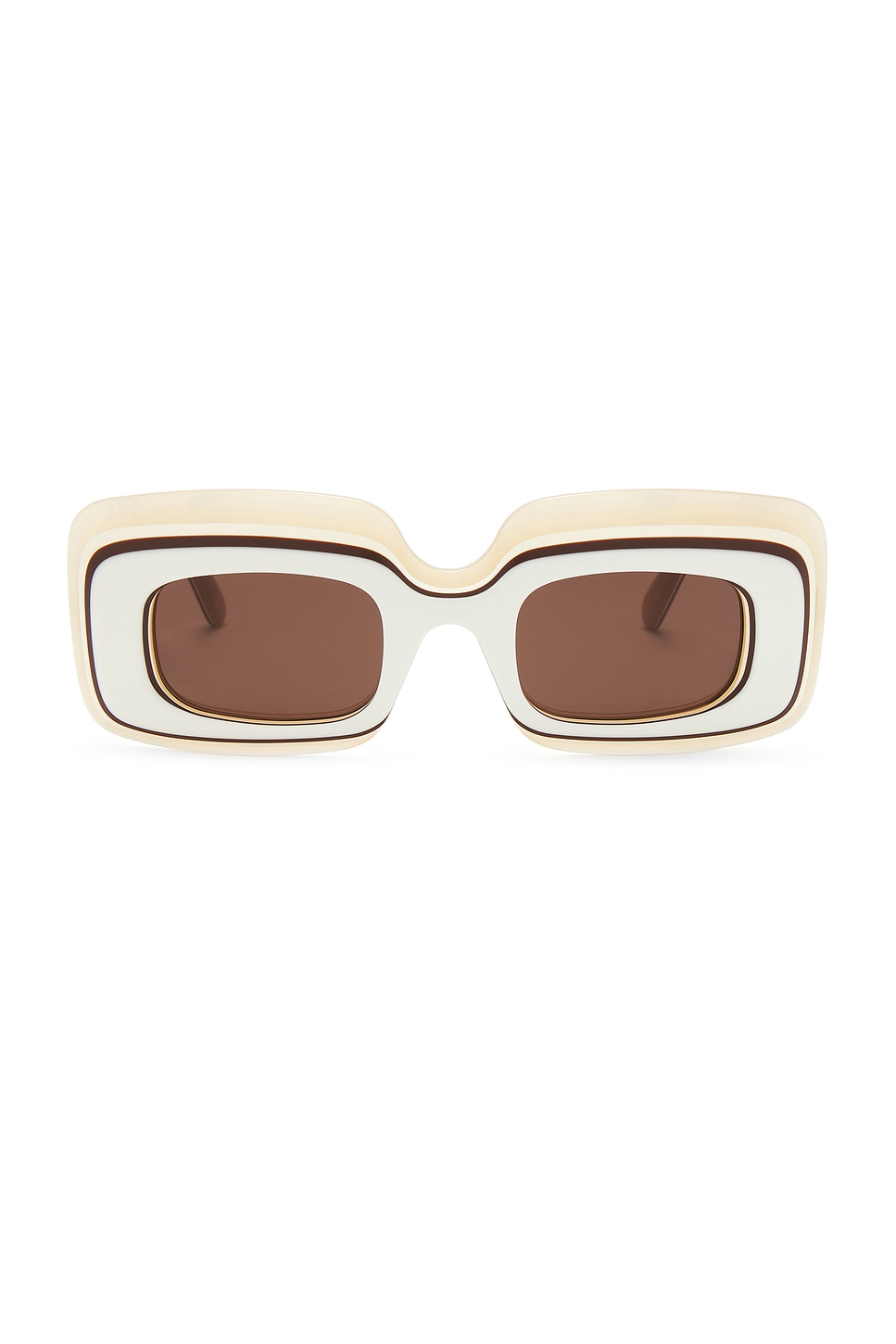 Shop Loewe Rectangular Sunglasses In Ivory & Brown