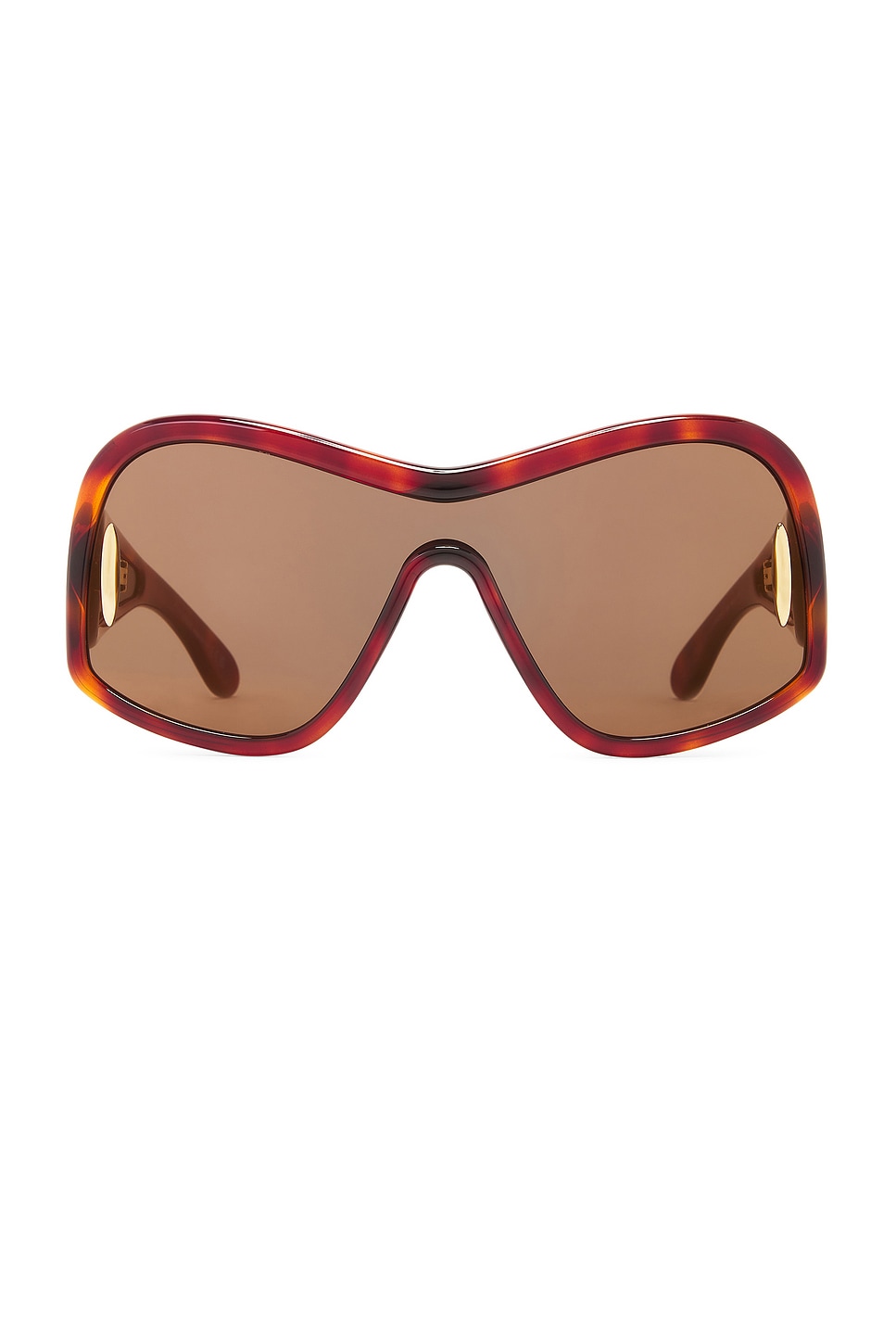 Shop Loewe Shield Sunglasses In Dark Havana & Brown Mirror