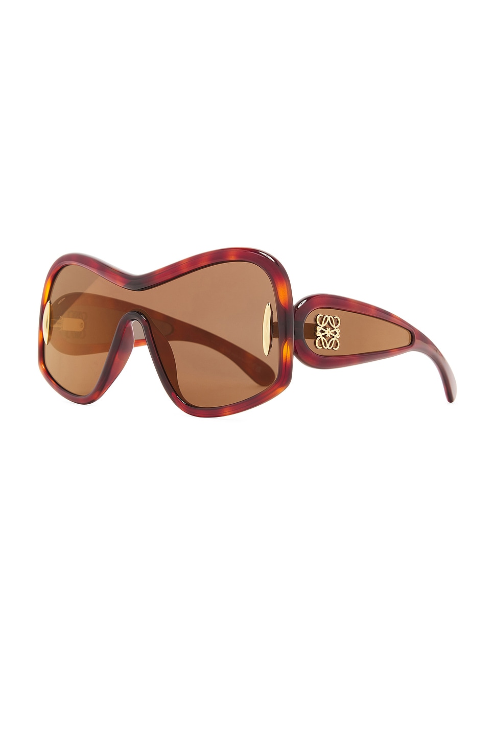 Shop Loewe Shield Sunglasses In Dark Havana & Brown Mirror