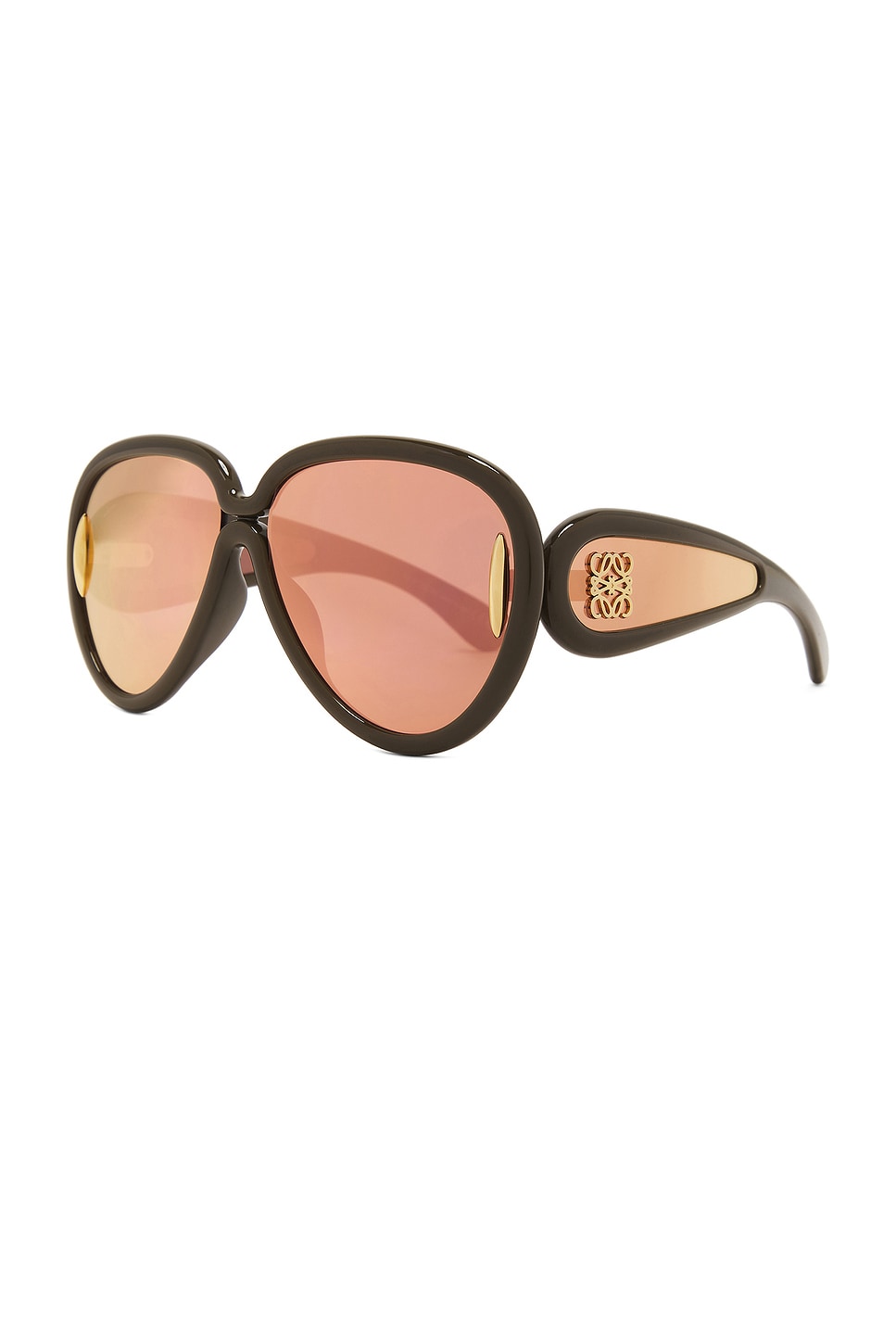 Shop Loewe Shield Sunglasses In Shiny Dark Green & Smoke Mirror