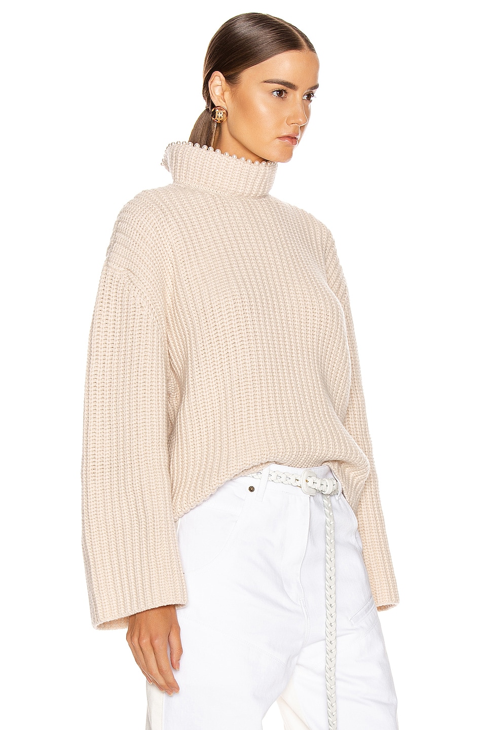 Loewe Pearls Cropped Sweater in Light Beige | FWRD
