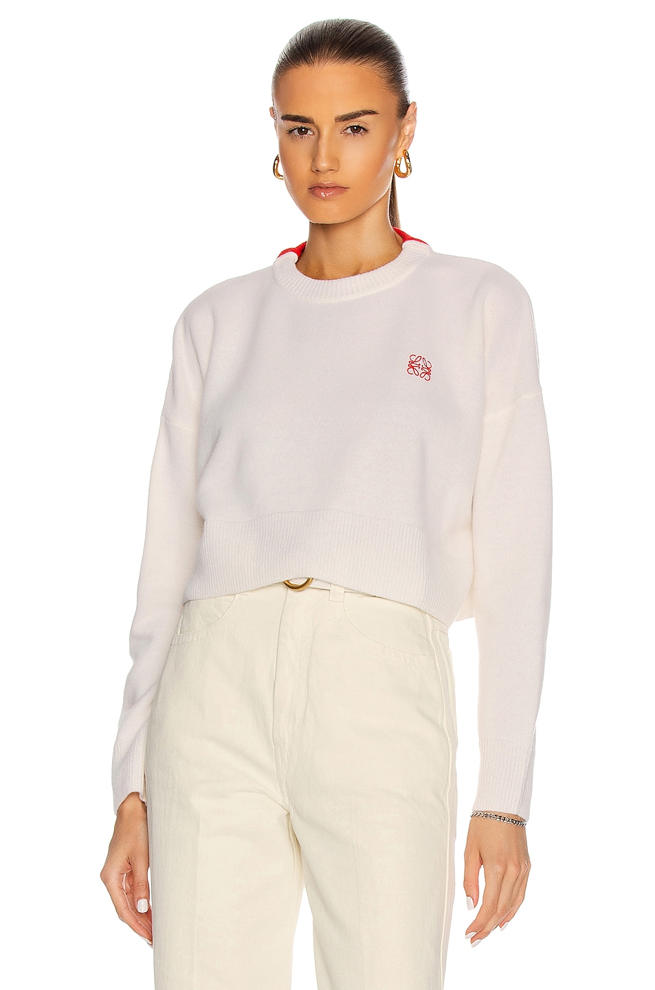 Image 1 of Loewe Anagram Cropped Sweater in Off-White