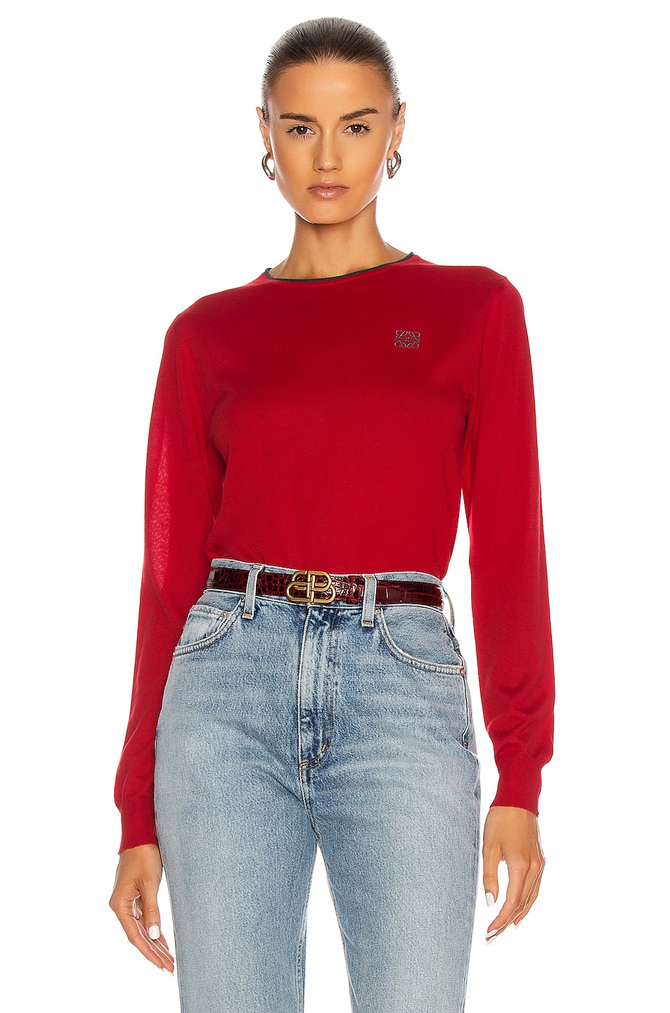 Image 1 of Loewe Anagram Crewneck Sweater in Red Earth