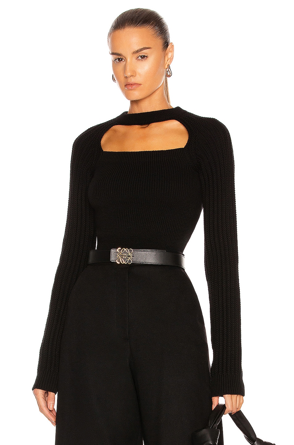 Image 1 of Loewe Cut Out Cropped Sweater in Black