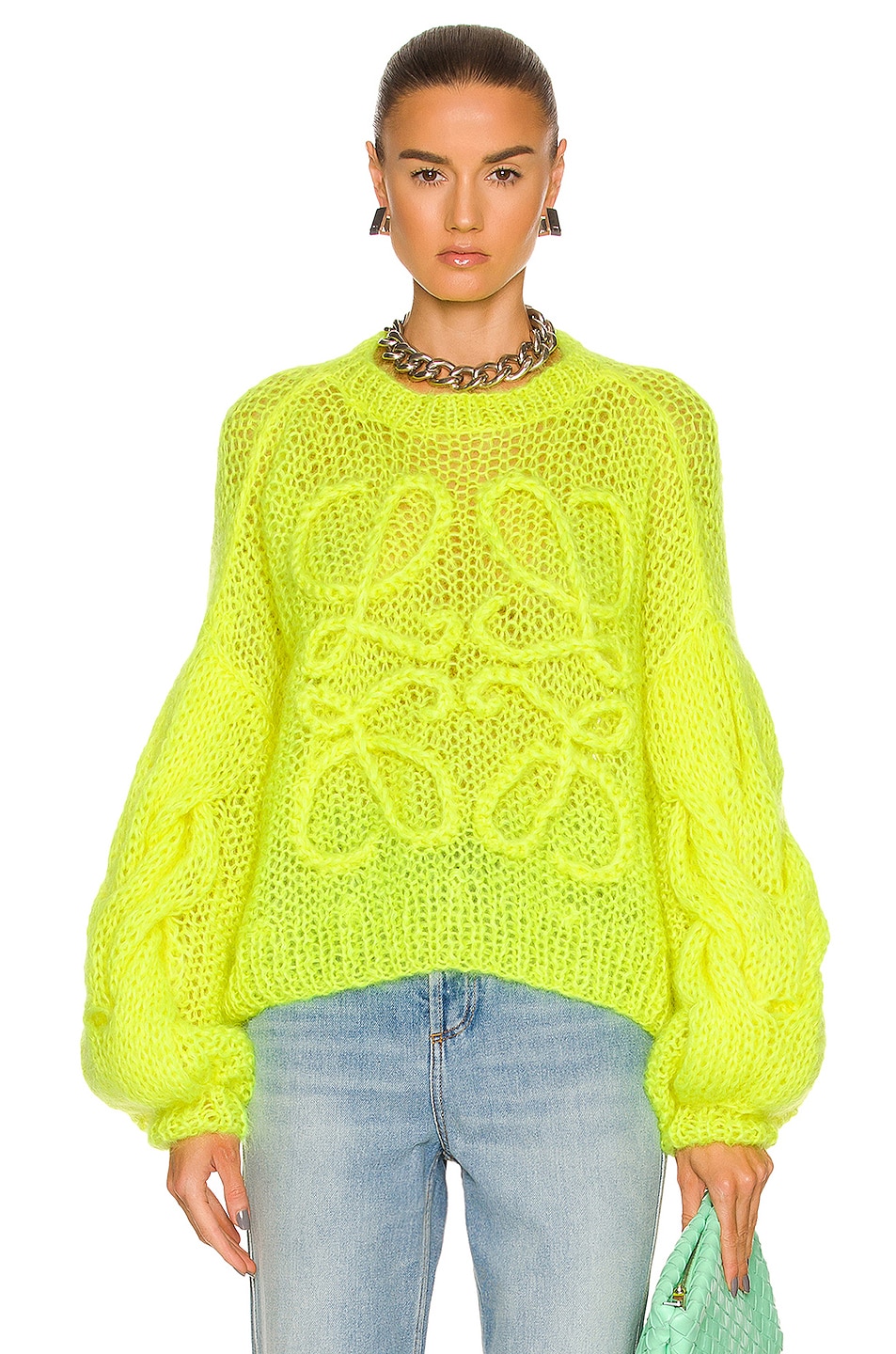 Image 1 of Loewe Anagram Mohair Sweater in Neon Yellow