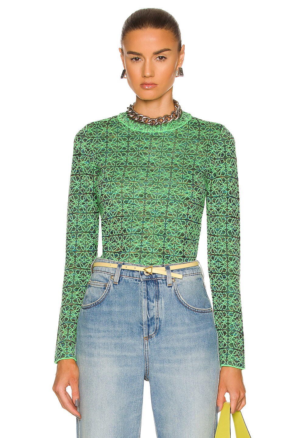 Image 1 of Loewe Anagram Sweater in Green & Black