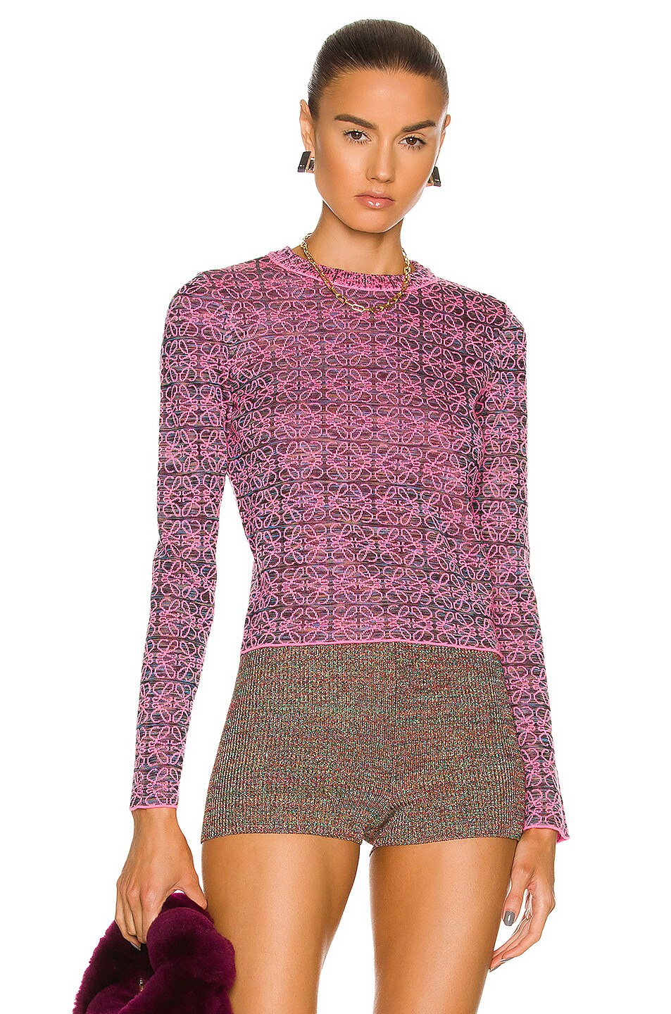 Image 1 of Loewe Anagram Sweater in Pink & Black