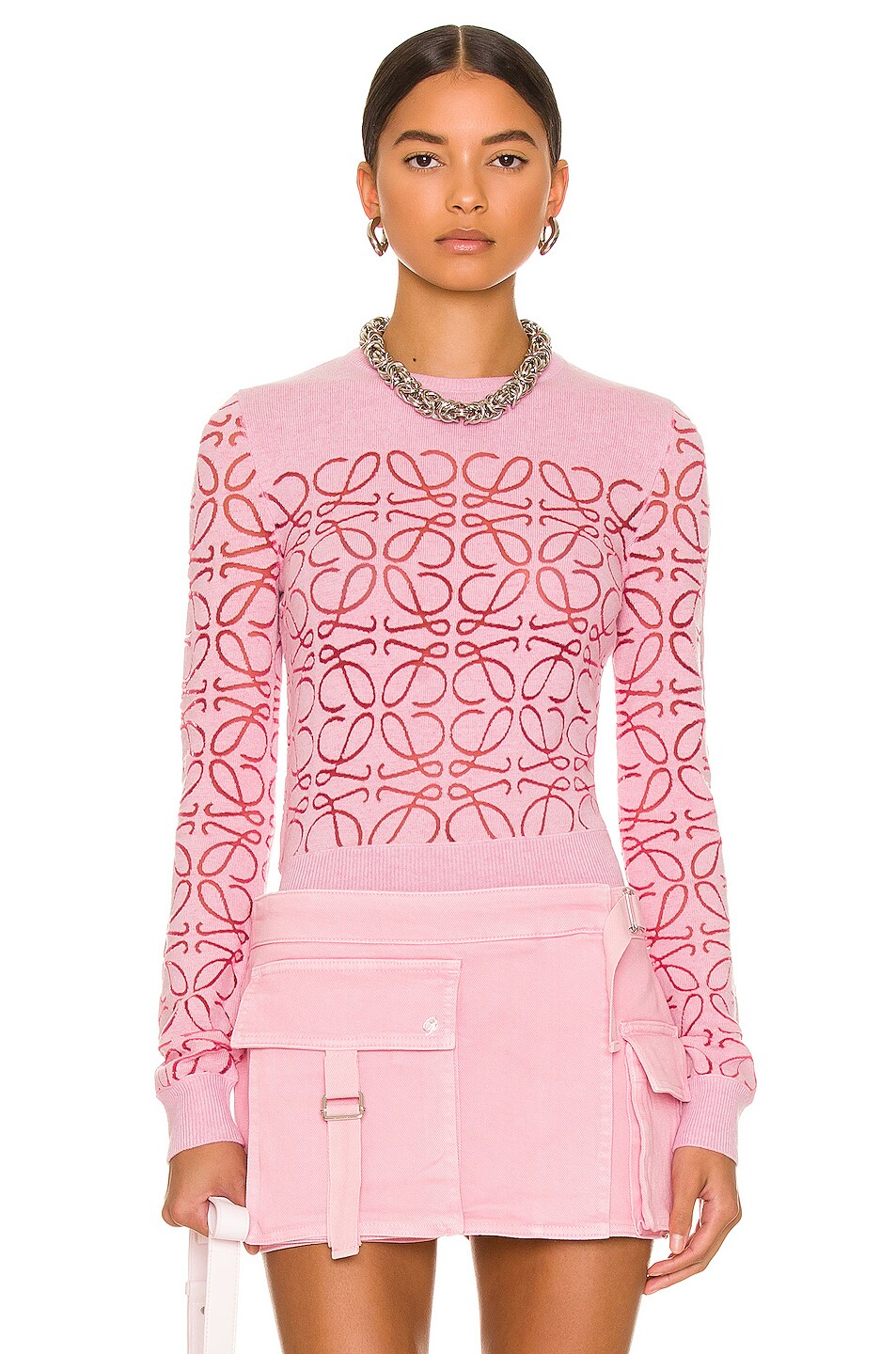 Image 1 of Loewe Anagrame Devore Sweater in Pink