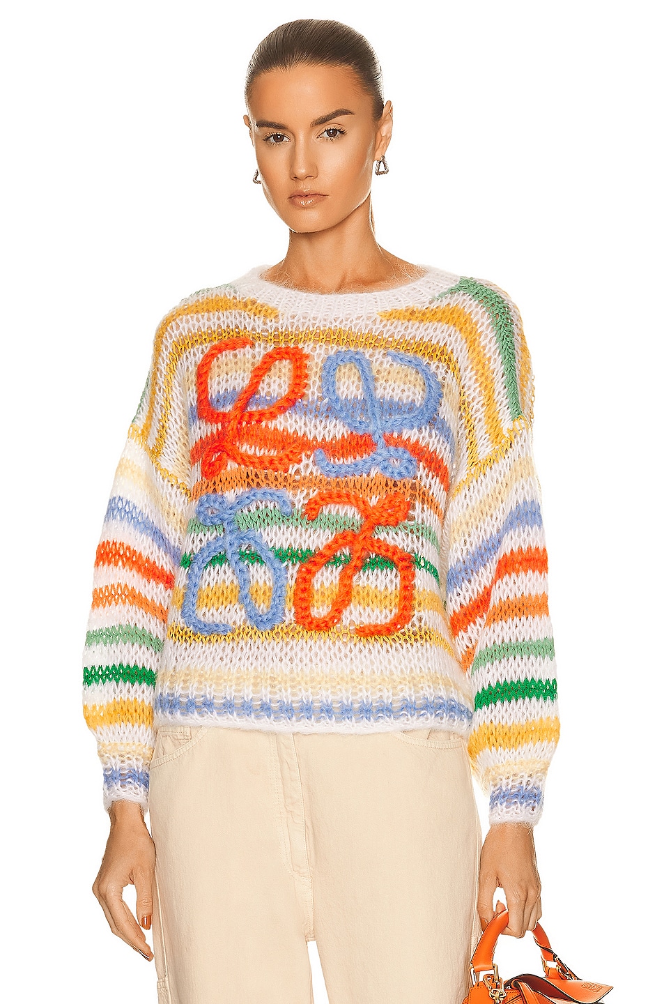 Image 1 of Loewe Stripe Mohair Sweater in White & Multicolor