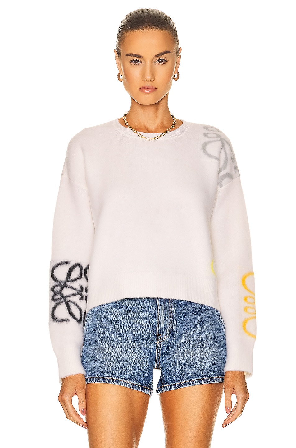 Image 1 of Loewe Anagram Intarsia Sweater in White & Multicolor