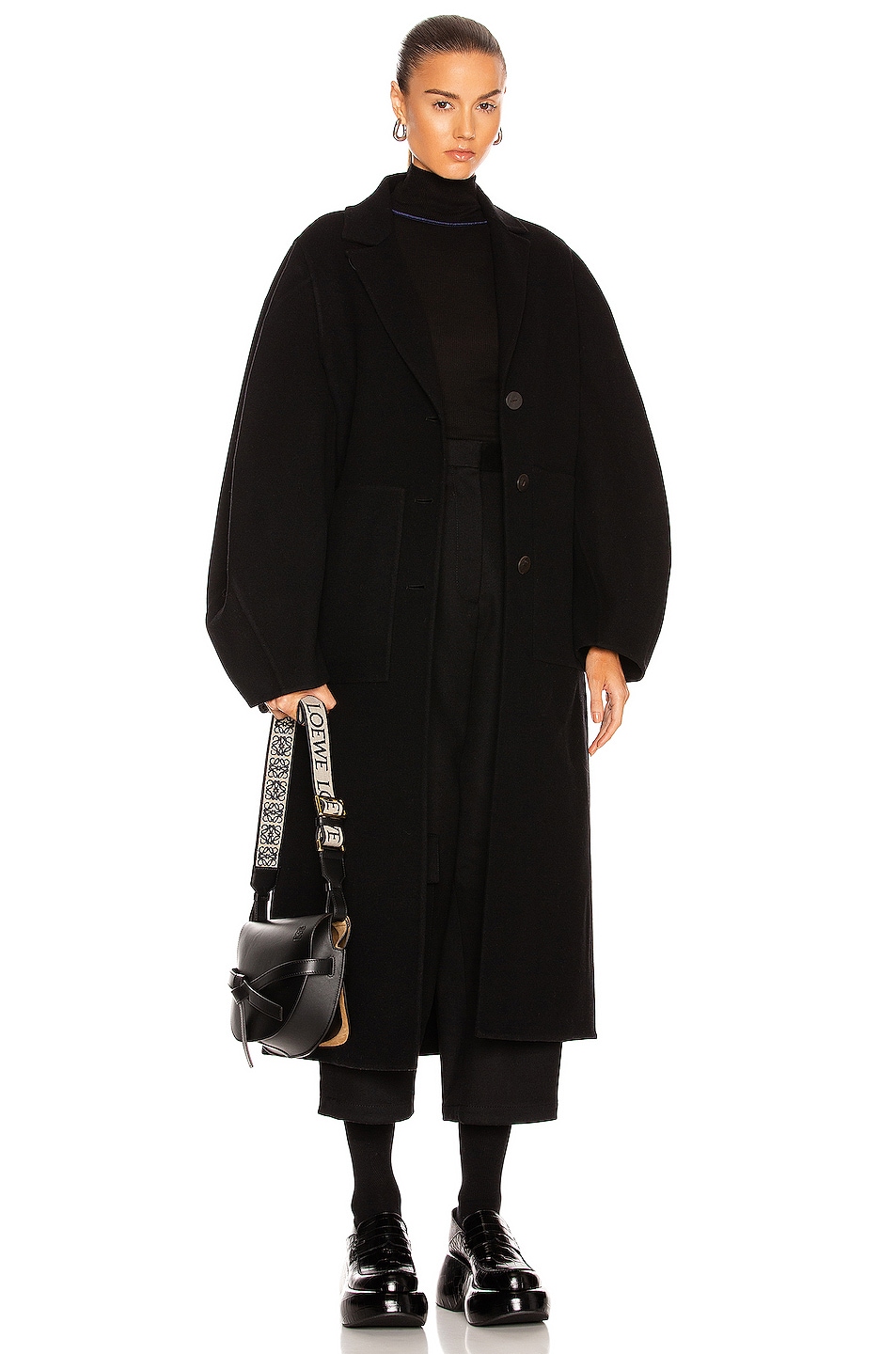 Image 1 of Loewe Circular Sleeve Belted Coat in Black