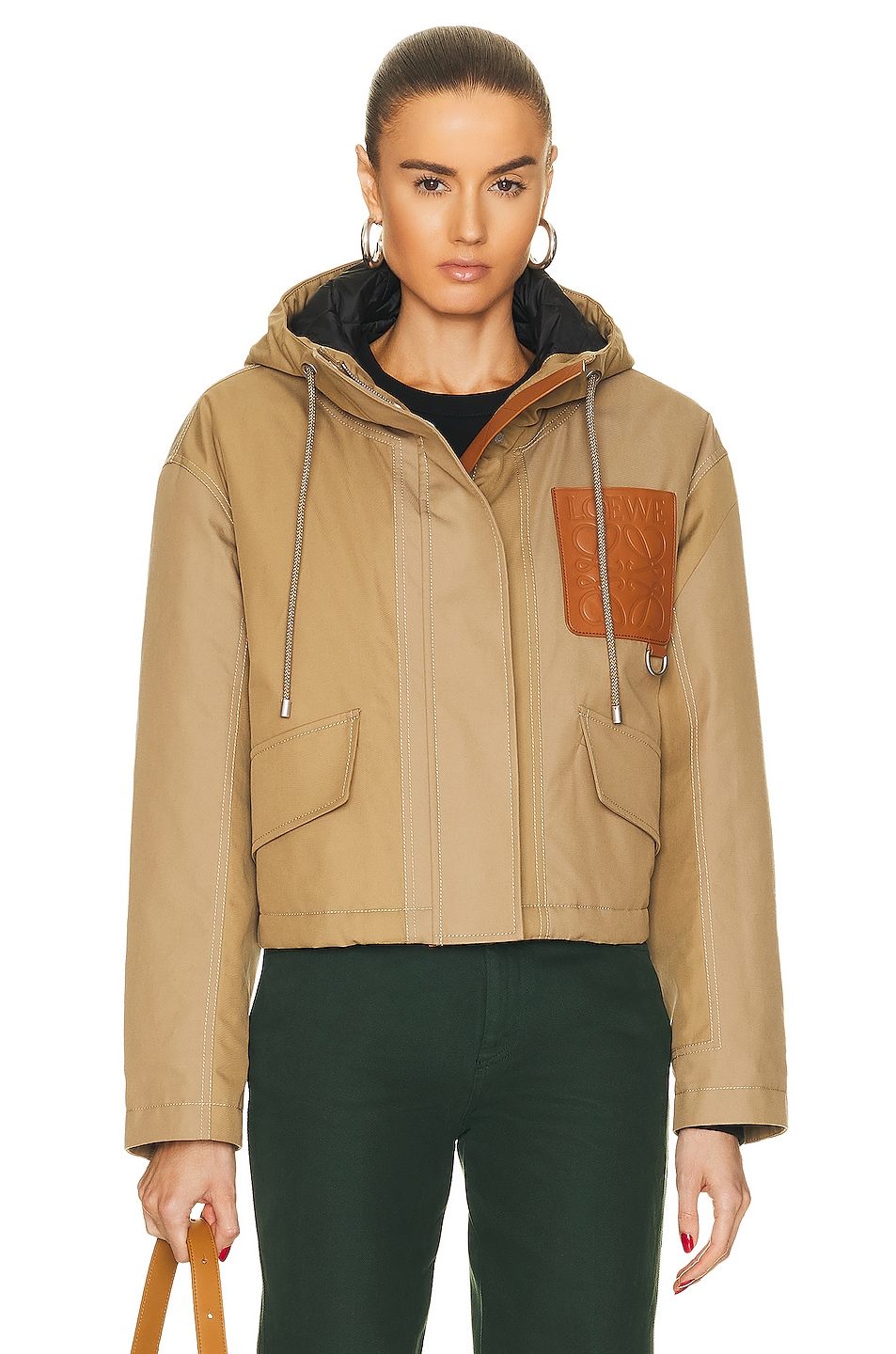 Loewe Short Hooded Parka in Beige & Chestnut | FWRD