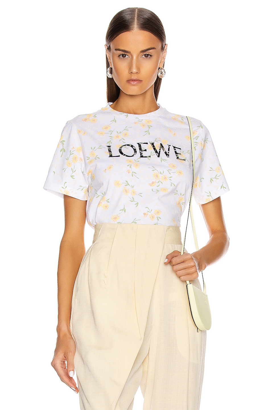 Image 1 of Loewe Flower Print T Shirt in White & Yellow