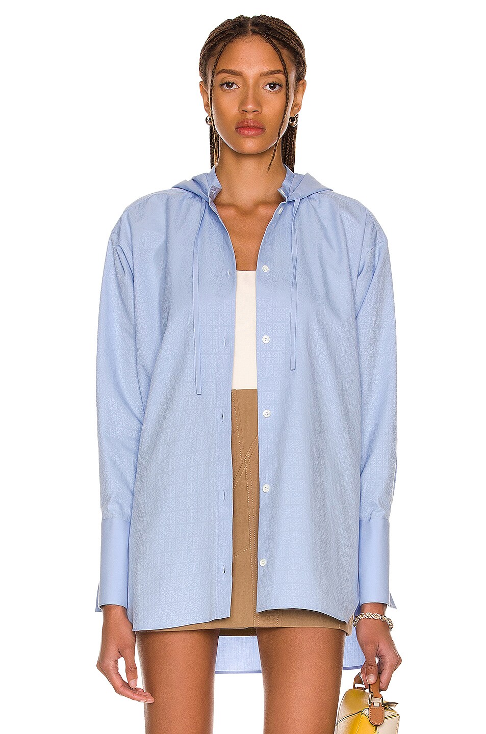 Image 1 of Loewe Anagram Jacquard Hooded Shirt in Baby Blue